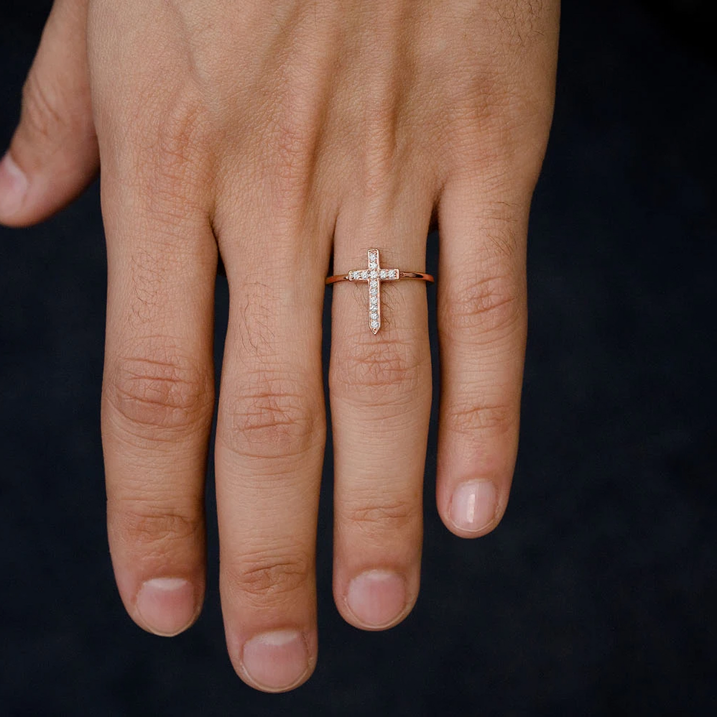 Cross Point Diamond Ring in 14K rose gold, alternate view