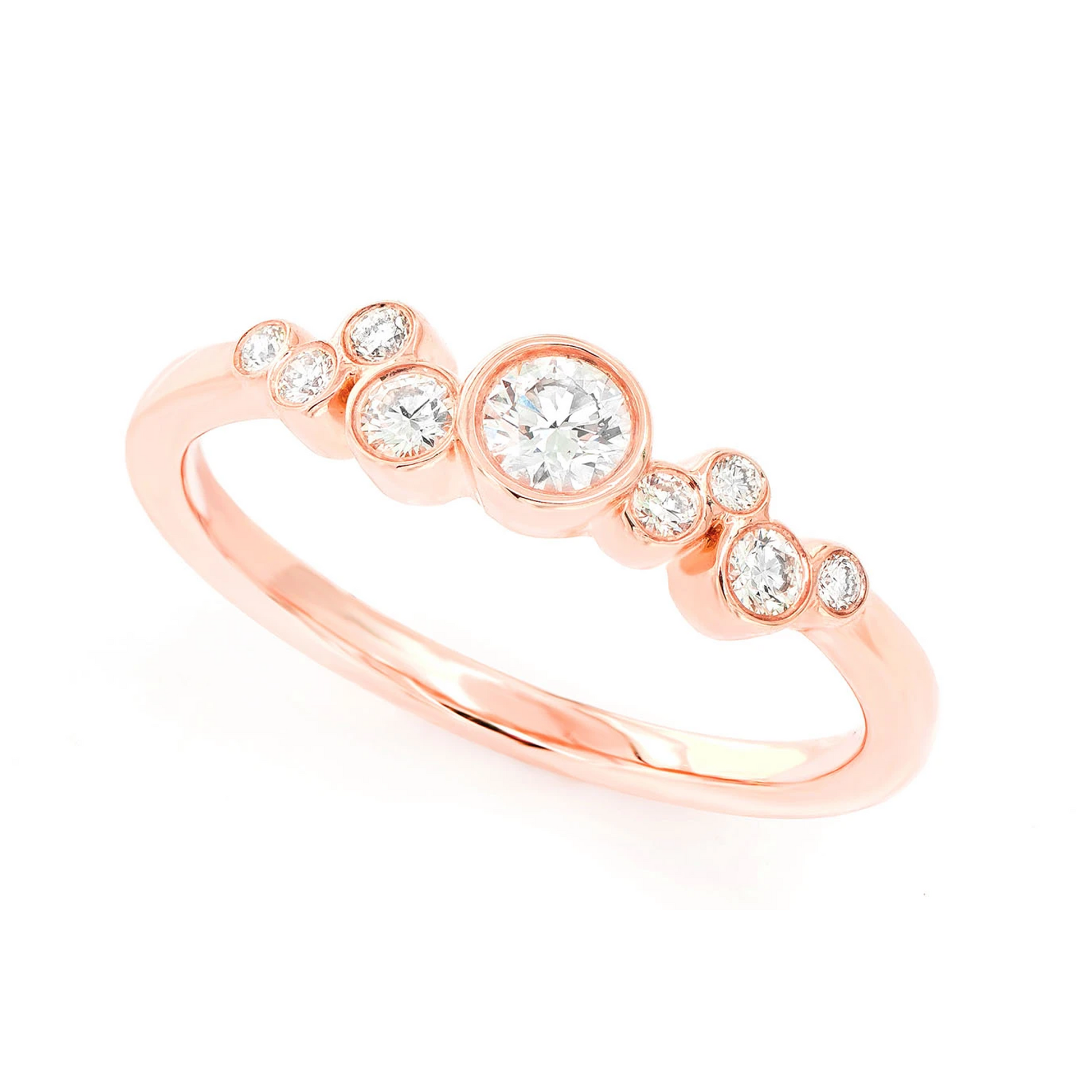 Nine Stone Graduated Bezel Diamond Ring in 14K rose gold, angled view