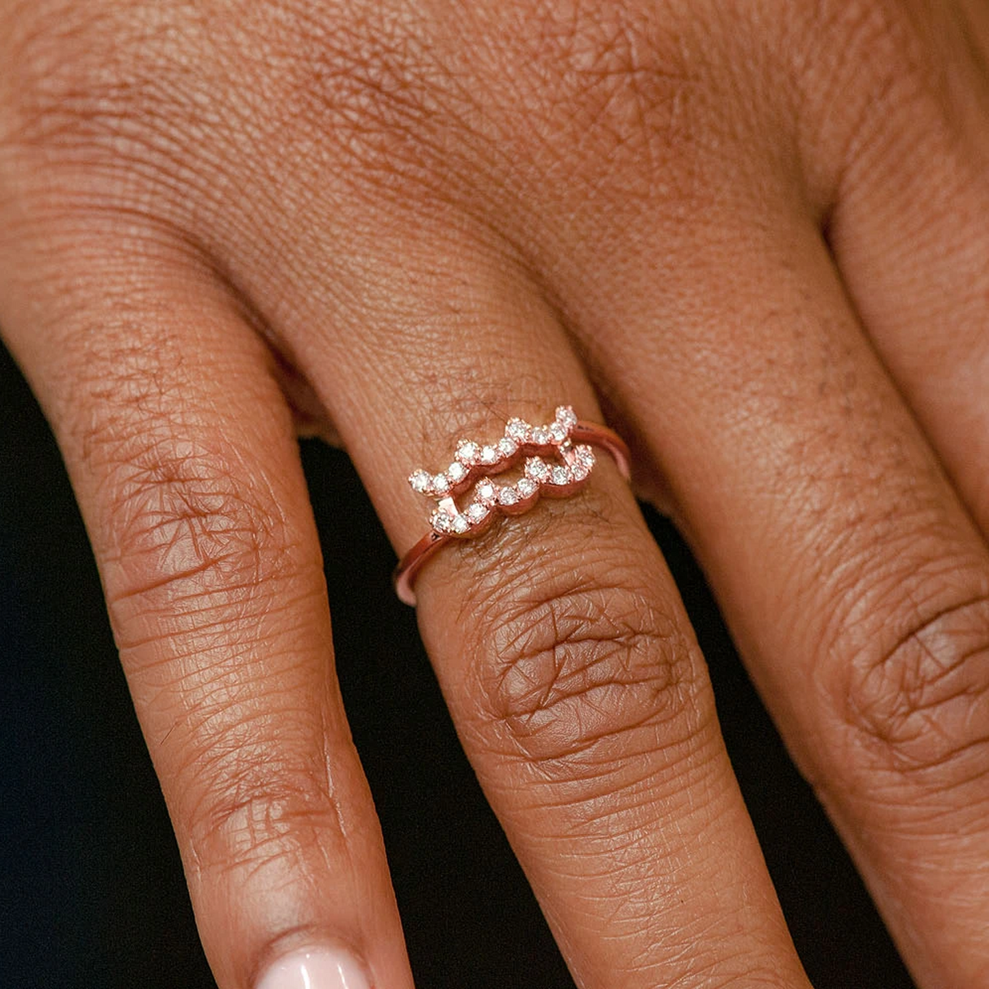 Zodiac Diamond Ring in 14K rose gold, Aquarius design, alternate view