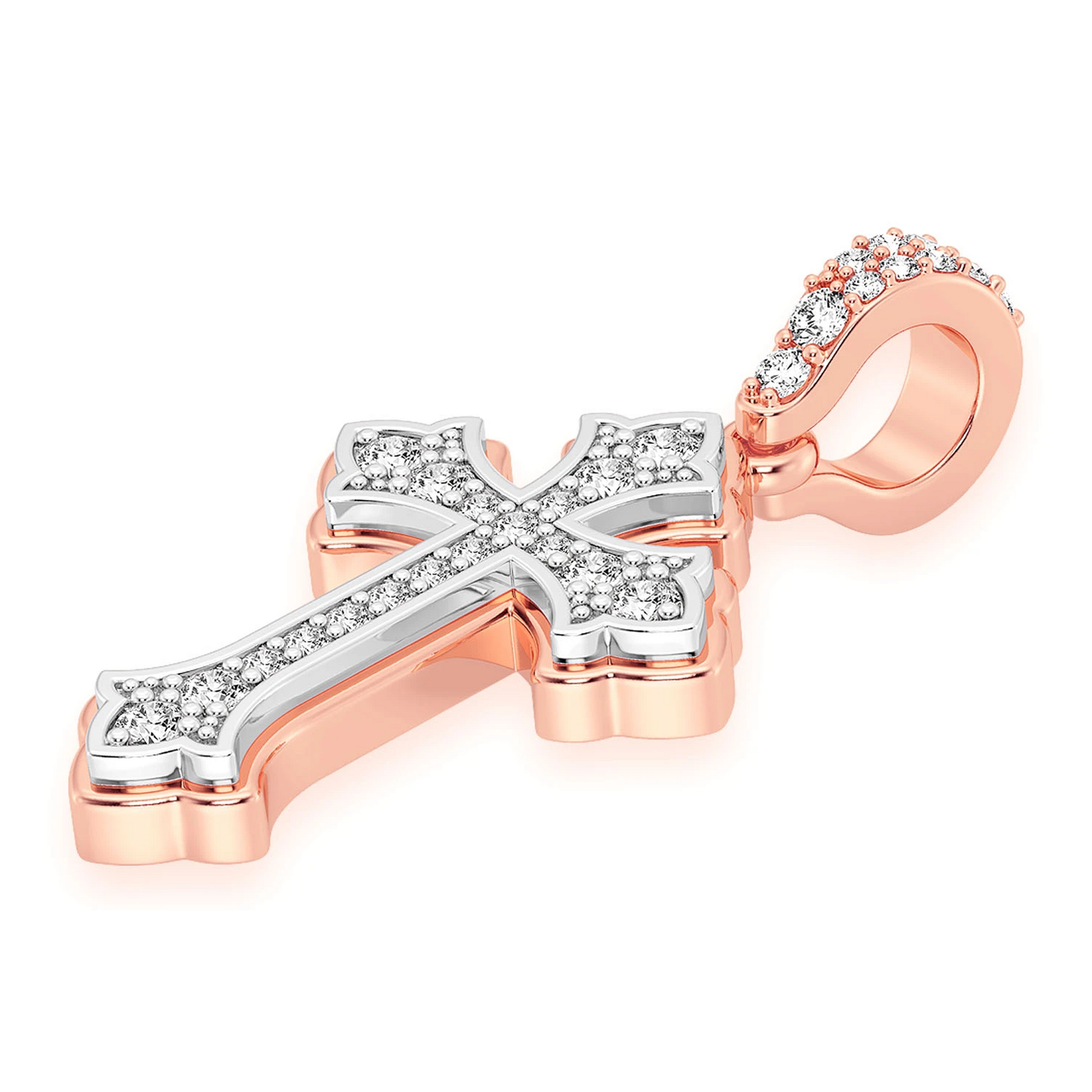 Rounded Cross Diamond Pendant in 14K rose gold, detail view