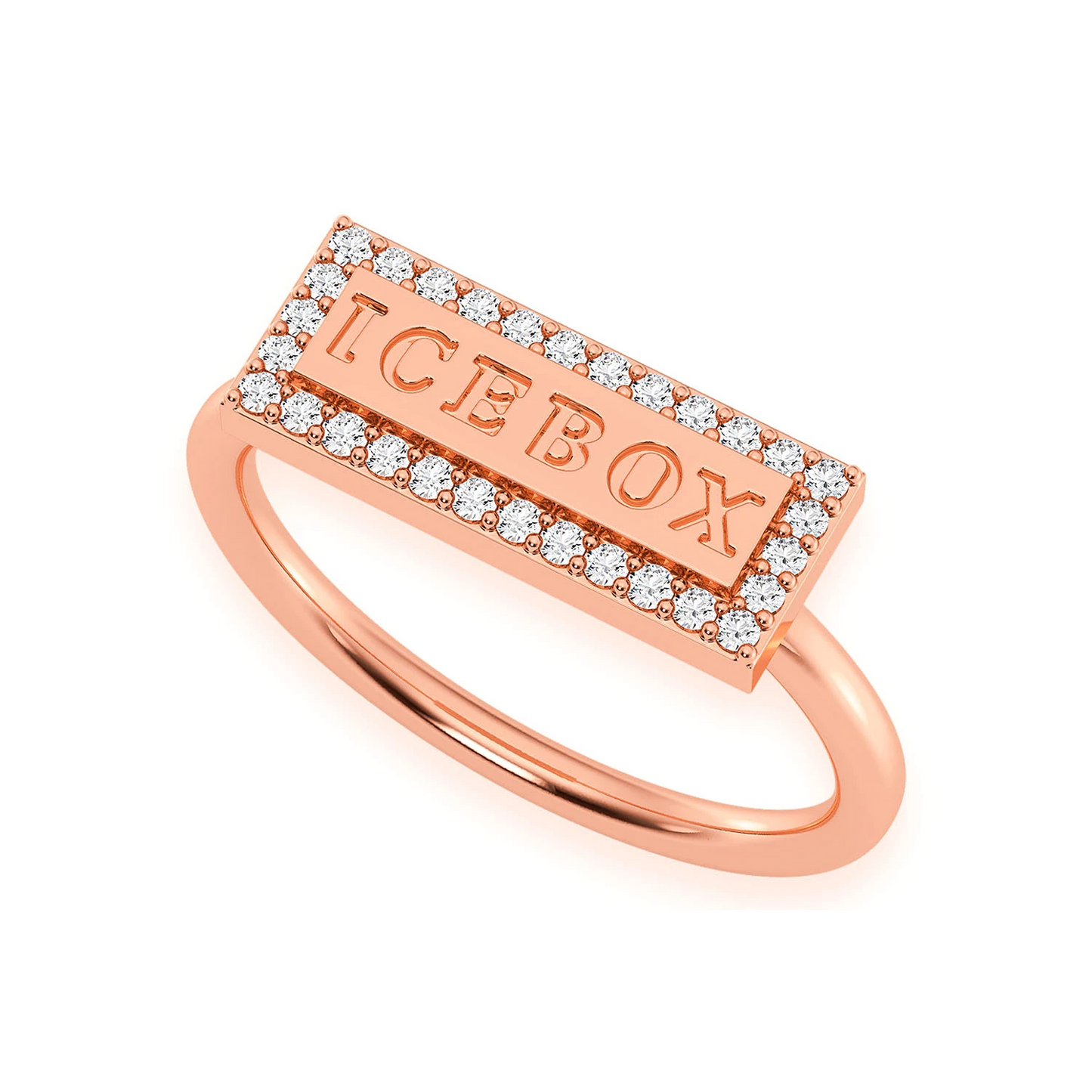 Icebox Logo Silhouette Diamond Ring in 14K rose gold, angled view
