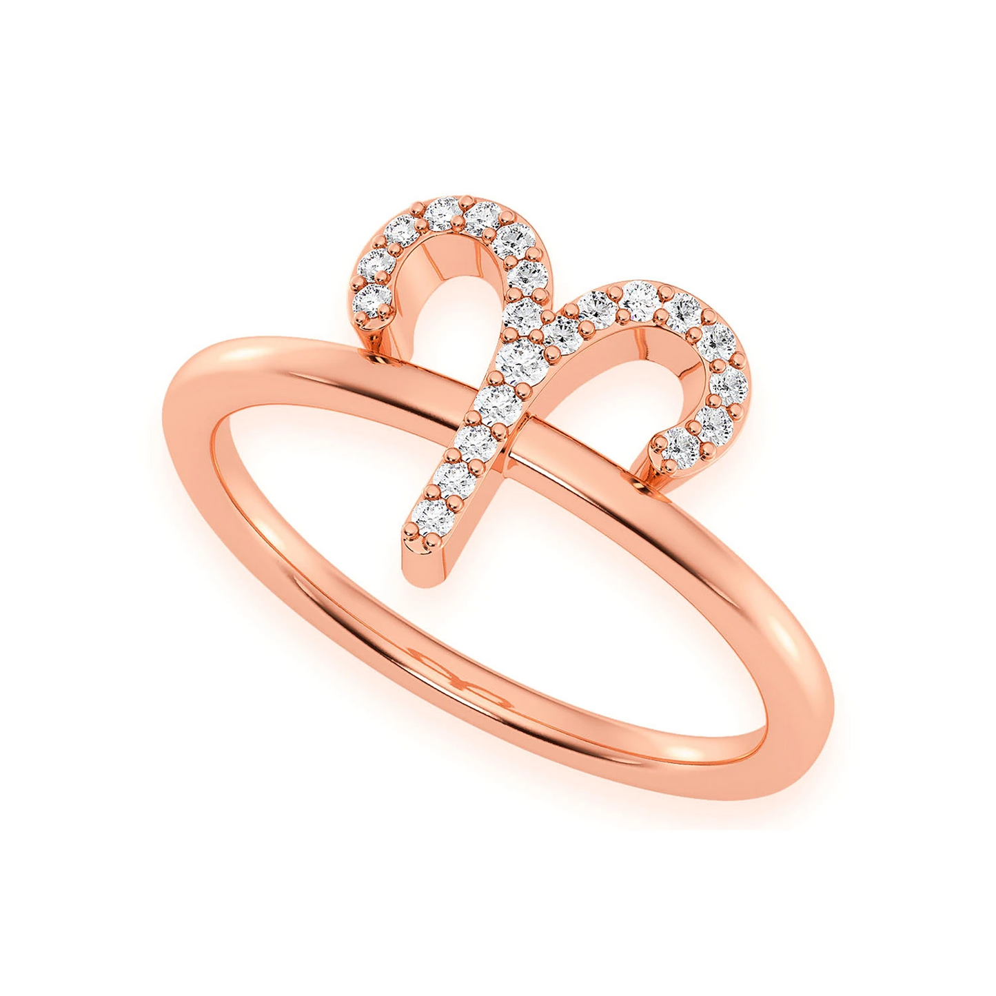 Zodiac Diamond Ring in 14K rose gold, Aries design, detail view