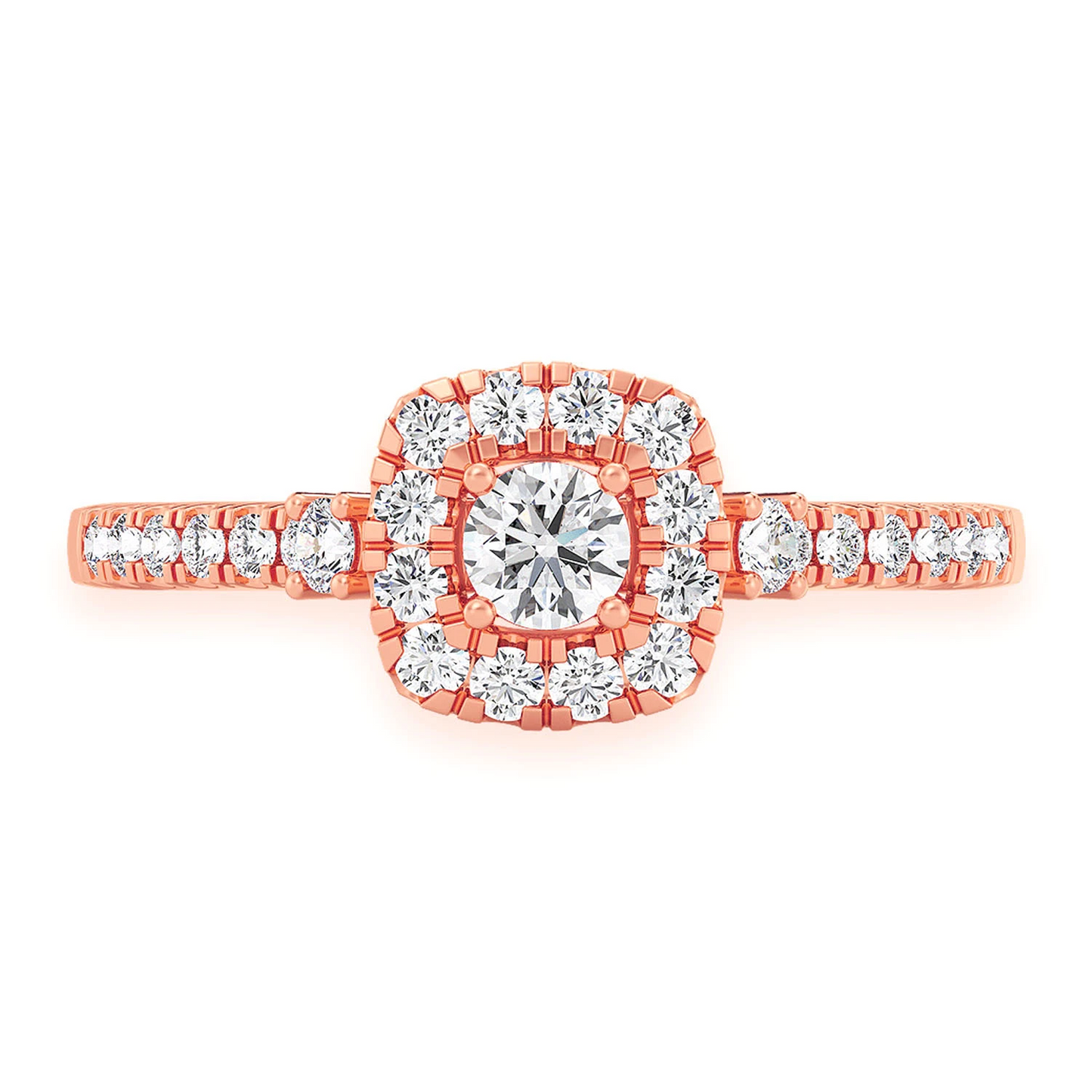 Single Band Halo Diamond Ring in 14K rose gold, front view