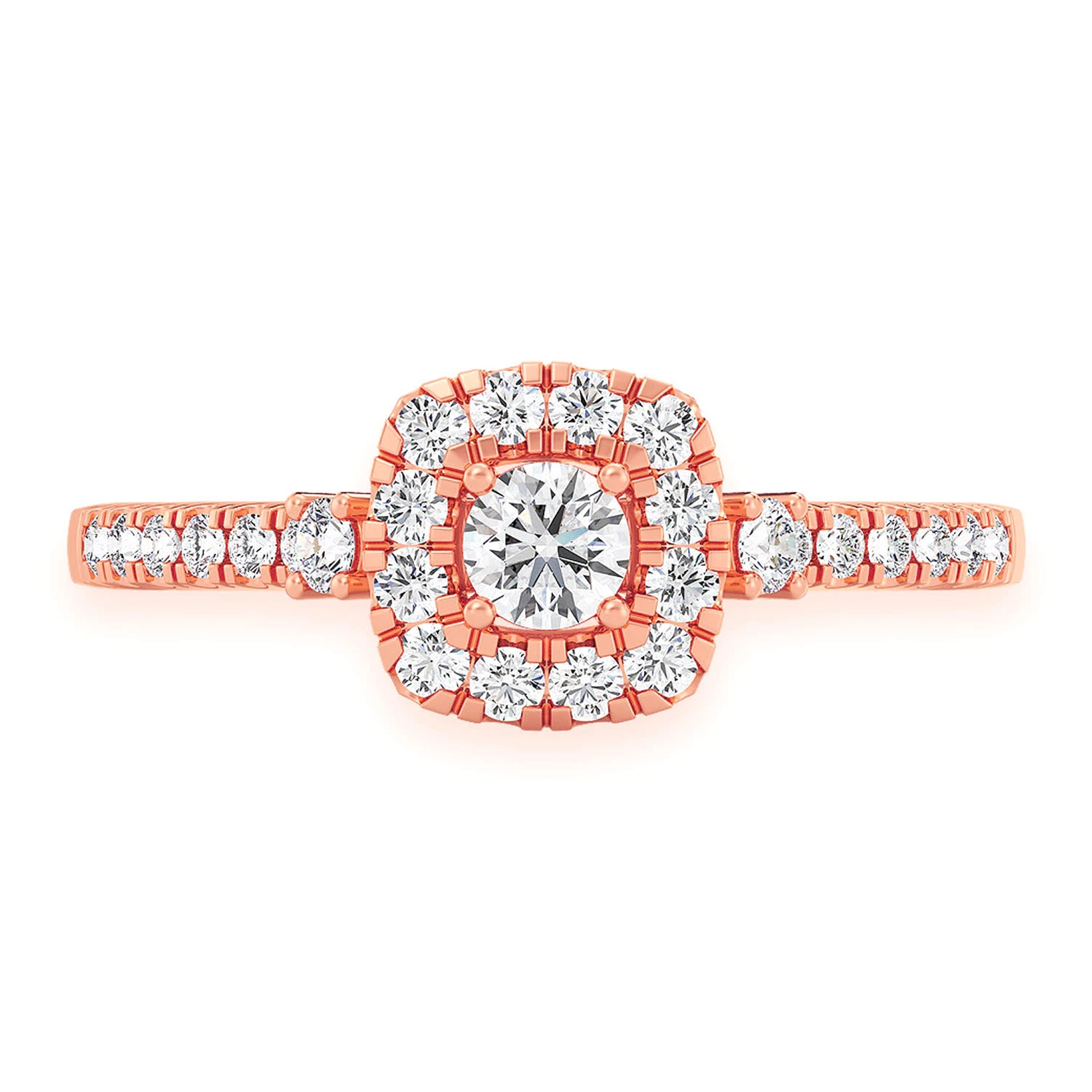 Single Band Halo Diamond Ring in 14K rose gold, front view