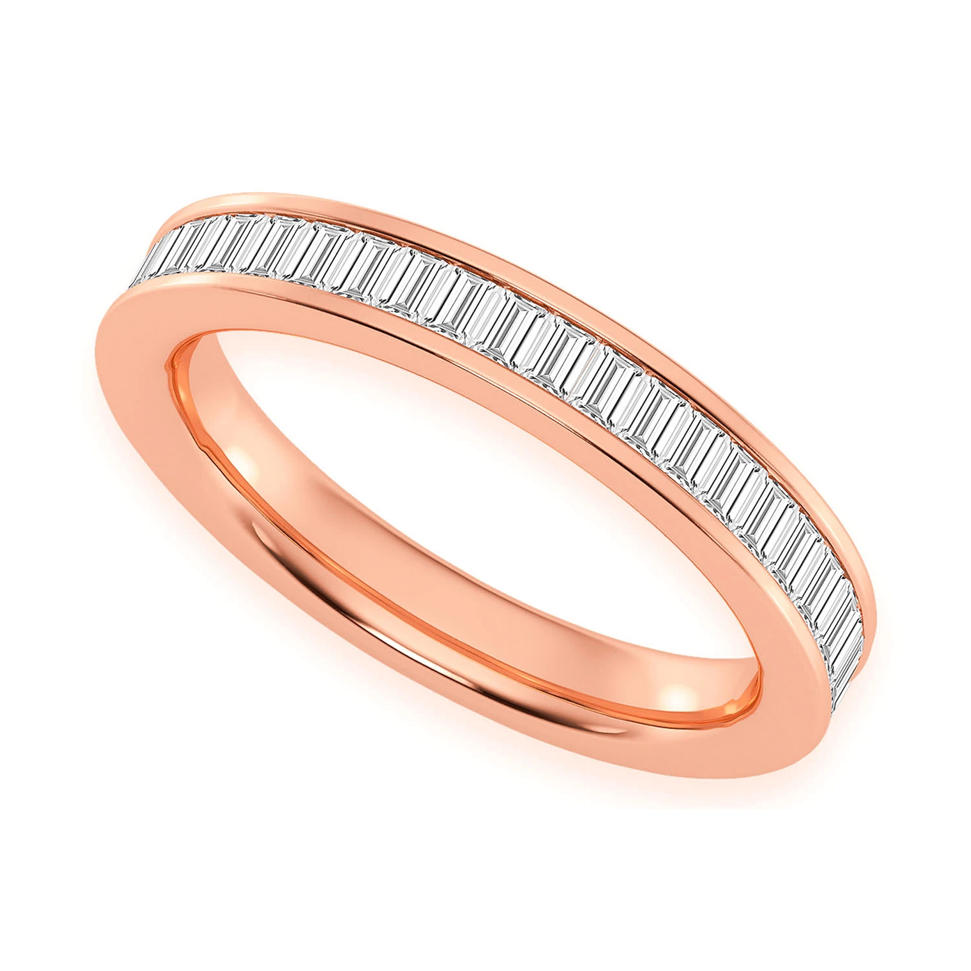 Baguette Channel Set Diamond Ring in 14K rose gold, front view