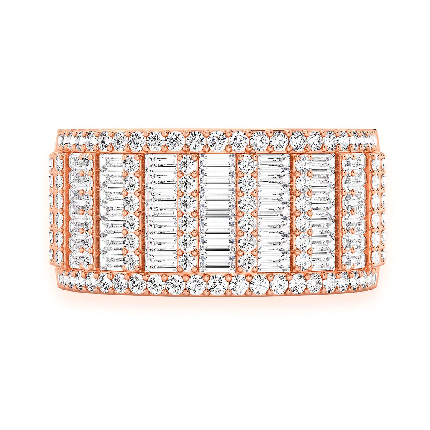 Super Baguette & Round Diamond Band Ring in 14K rose gold, front view