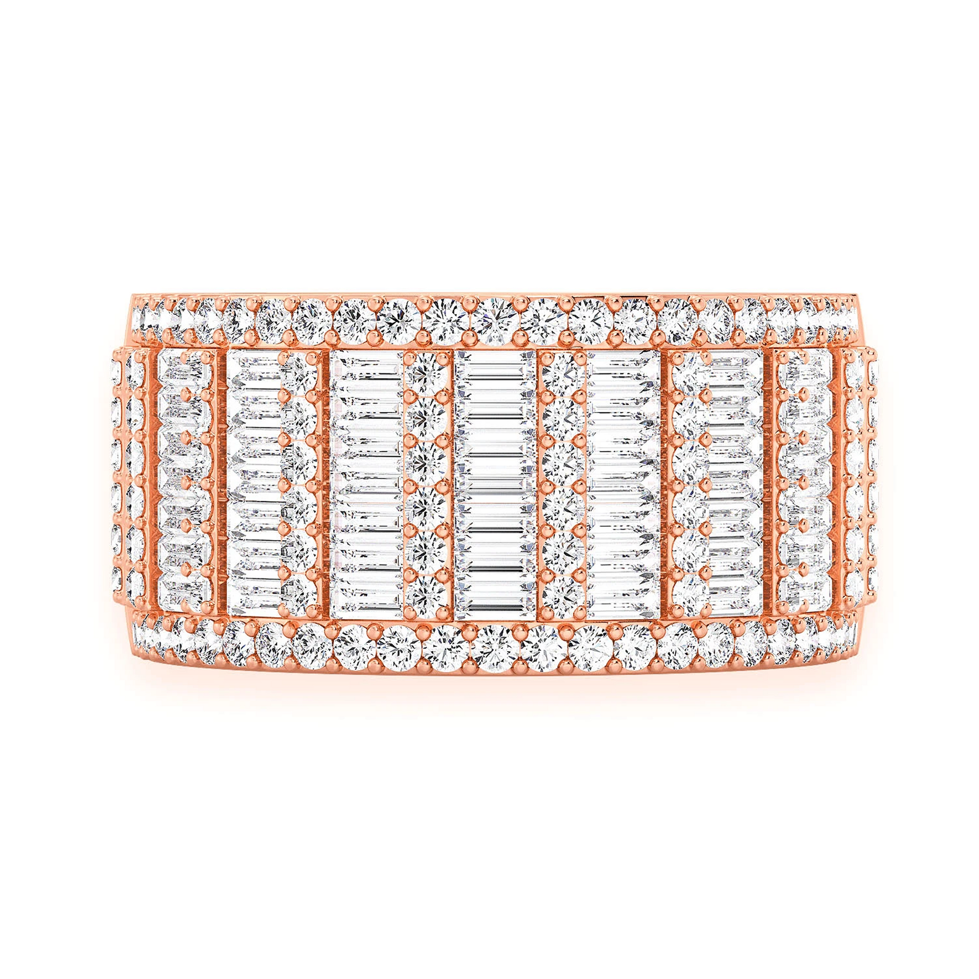 Super Baguette & Round Diamond Band Ring in 14K rose gold, front view