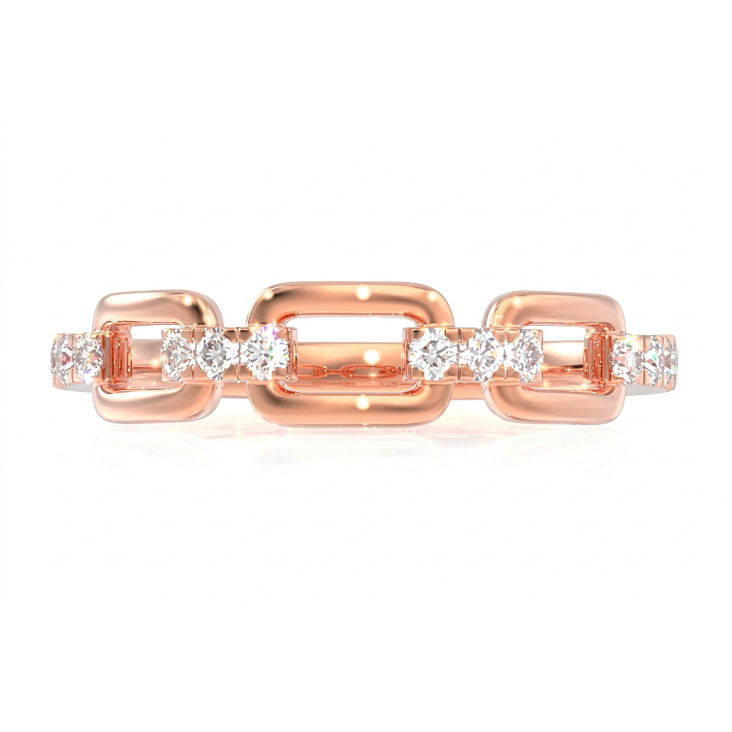 Rectangular Link Diamond Ring in 14K rose gold, front view