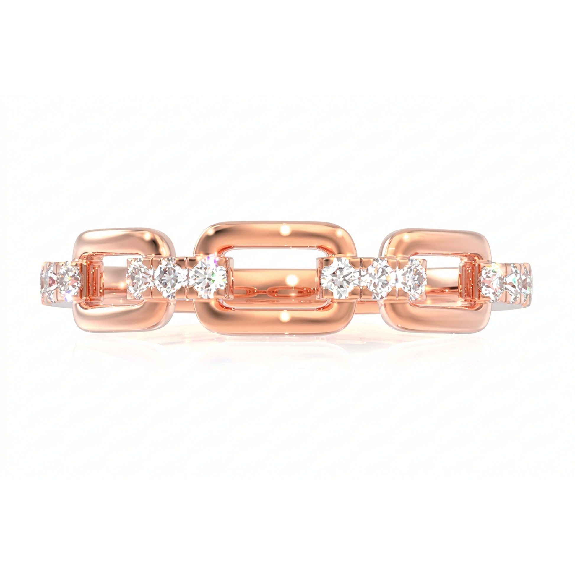 Rectangular Link Diamond Ring in 14K rose gold, front view