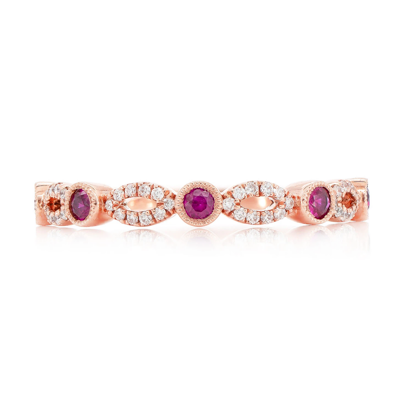 Ruby Diamond Stackable Band Ring in 14K rose gold, front view