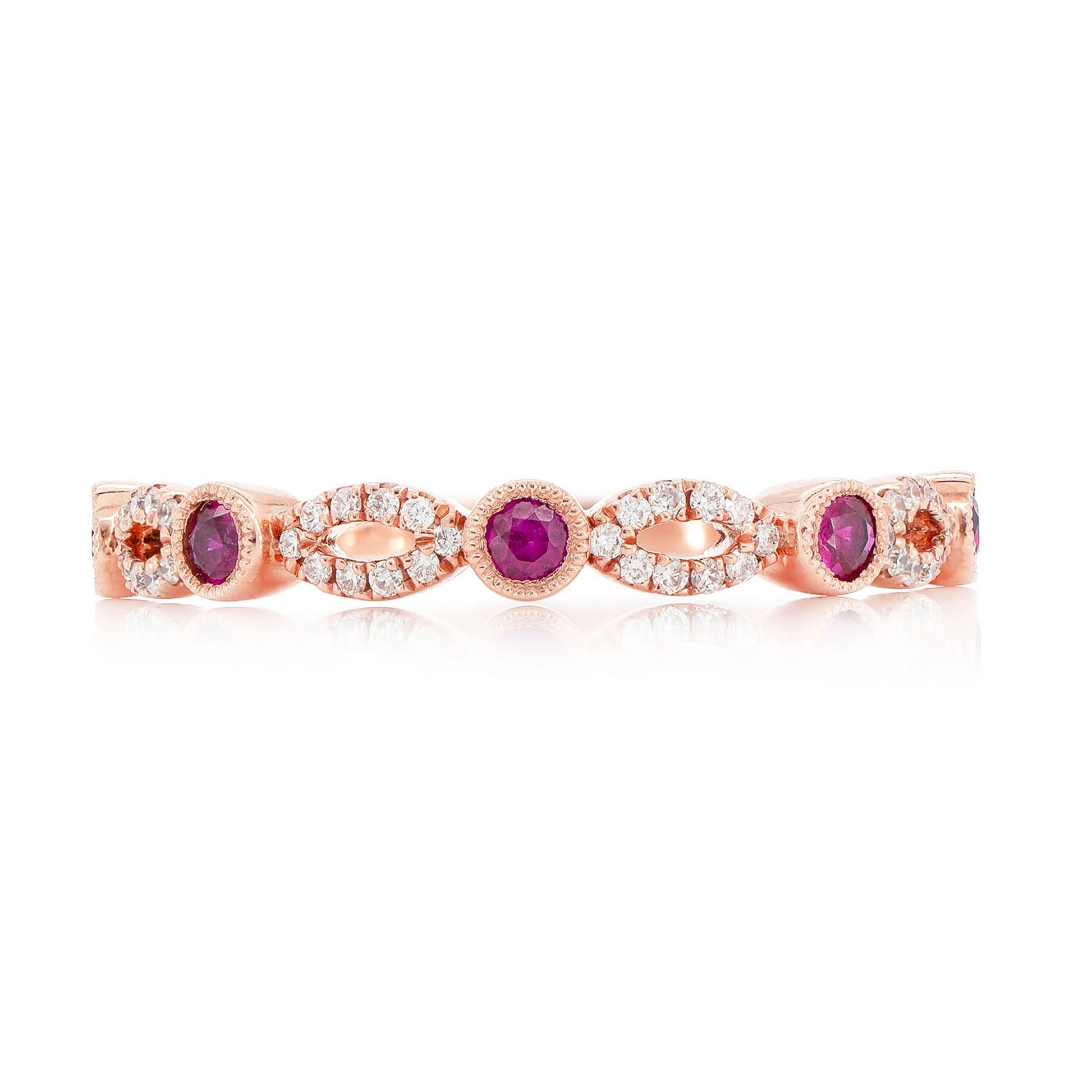 Ruby Diamond Stackable Band Ring in 14K rose gold, front view