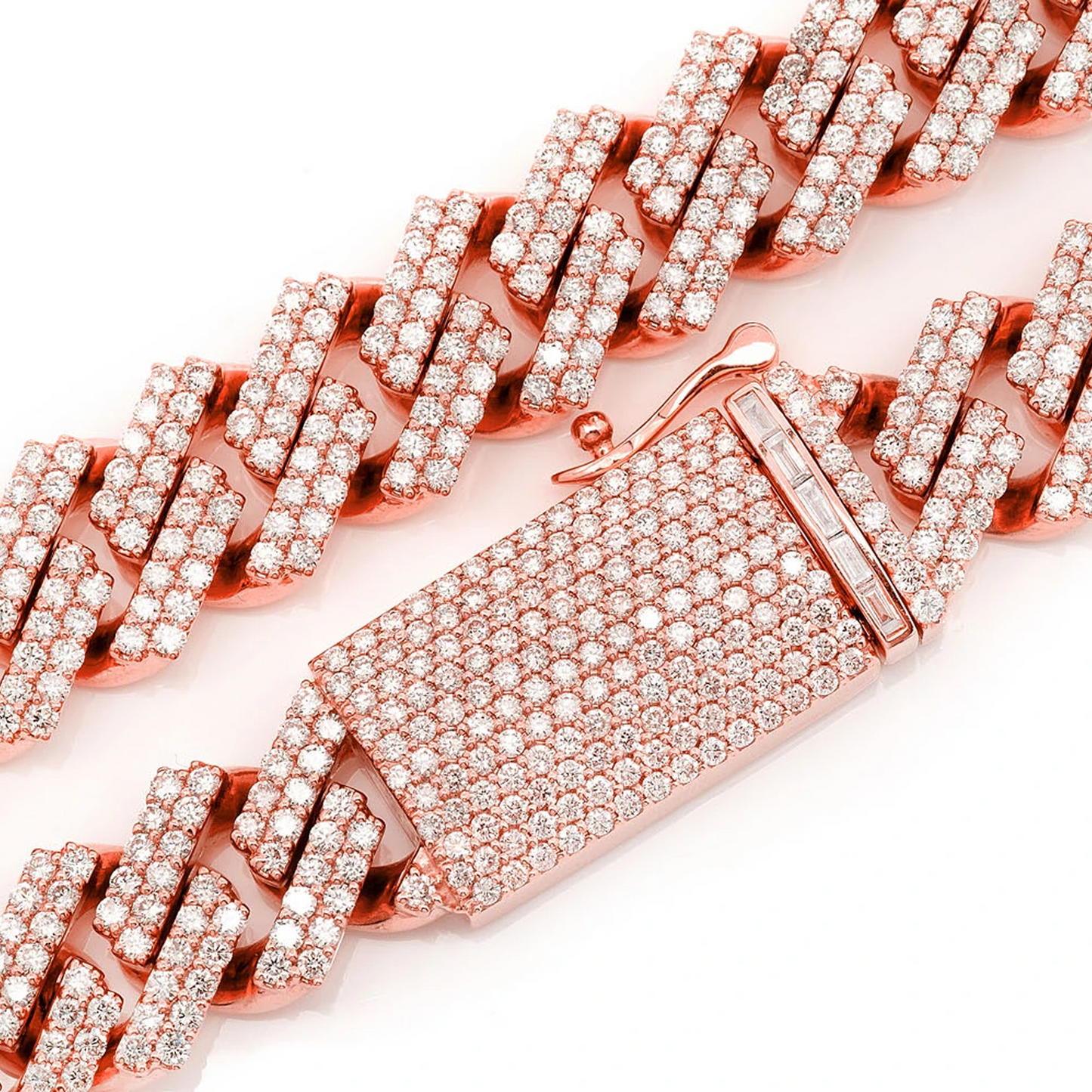 Raised Cuban Diamond Necklace in 14K rose gold, 13mm / 28.25ctw width, detail view