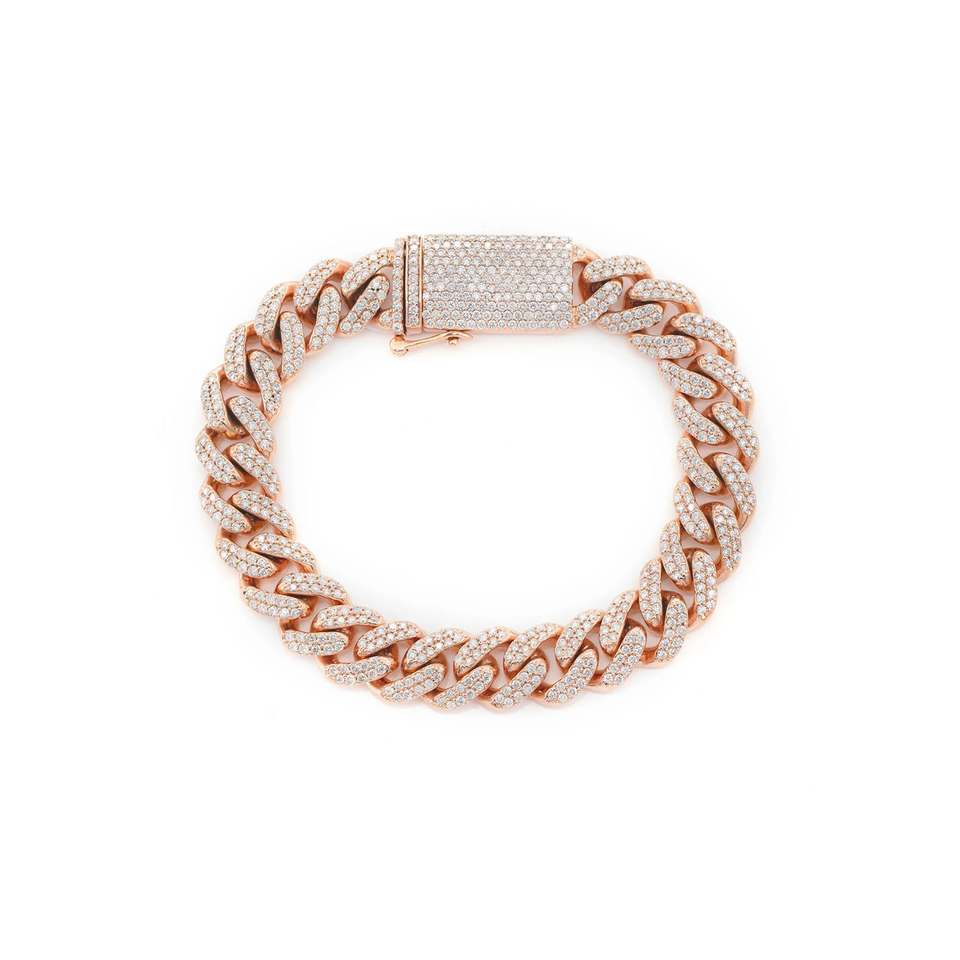 Miami Cuban Diamond Bracelet in 14K rose gold, 10mm /5.00ctw width, front view