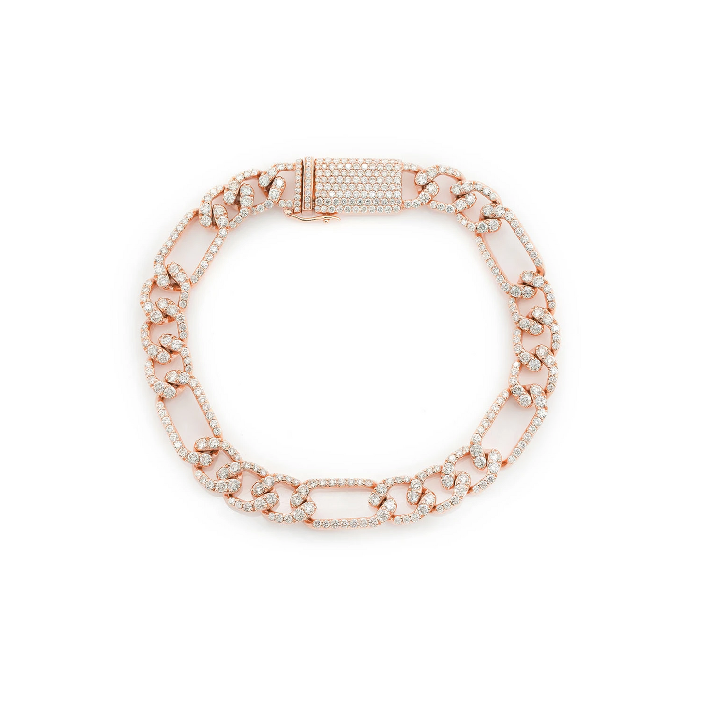 Figaro Diamond Link Bracelet in 14K rose gold, 6mm / 3.50ctw width, front view