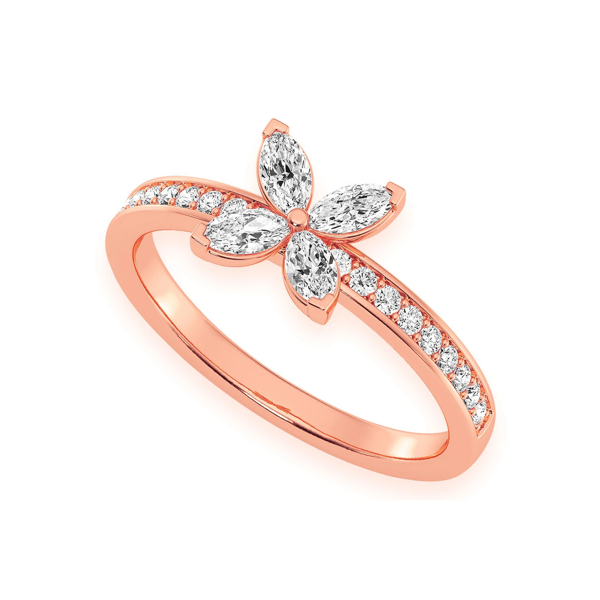 Marquise Flower Diamond Ring 14k in rose gold, front view