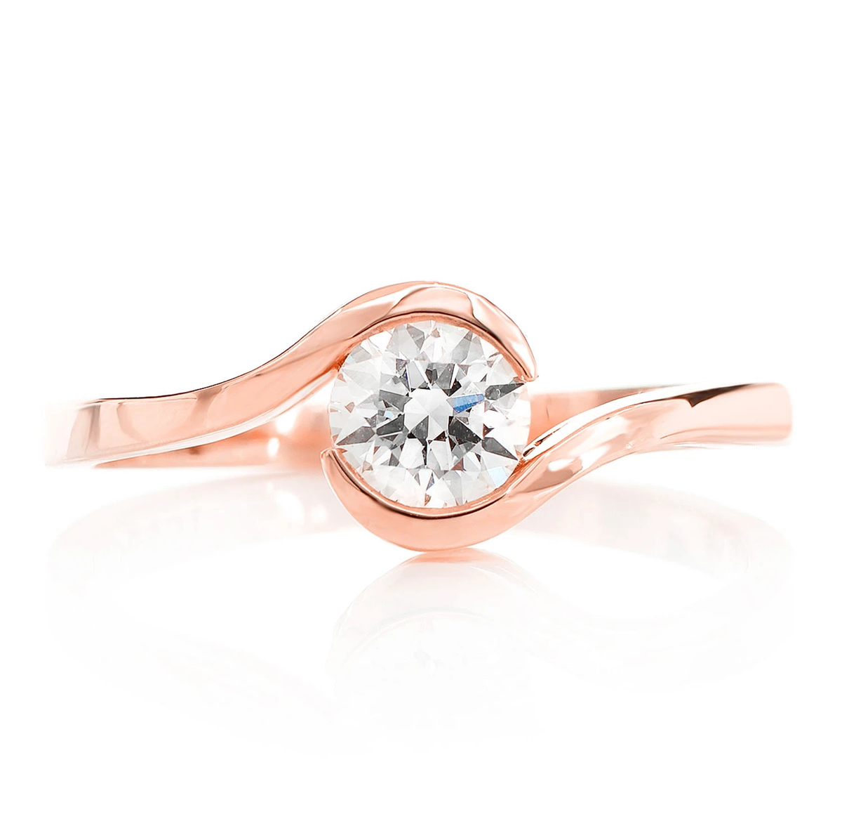 Bypass solitaire engagement ring in 14K rose gold, front view