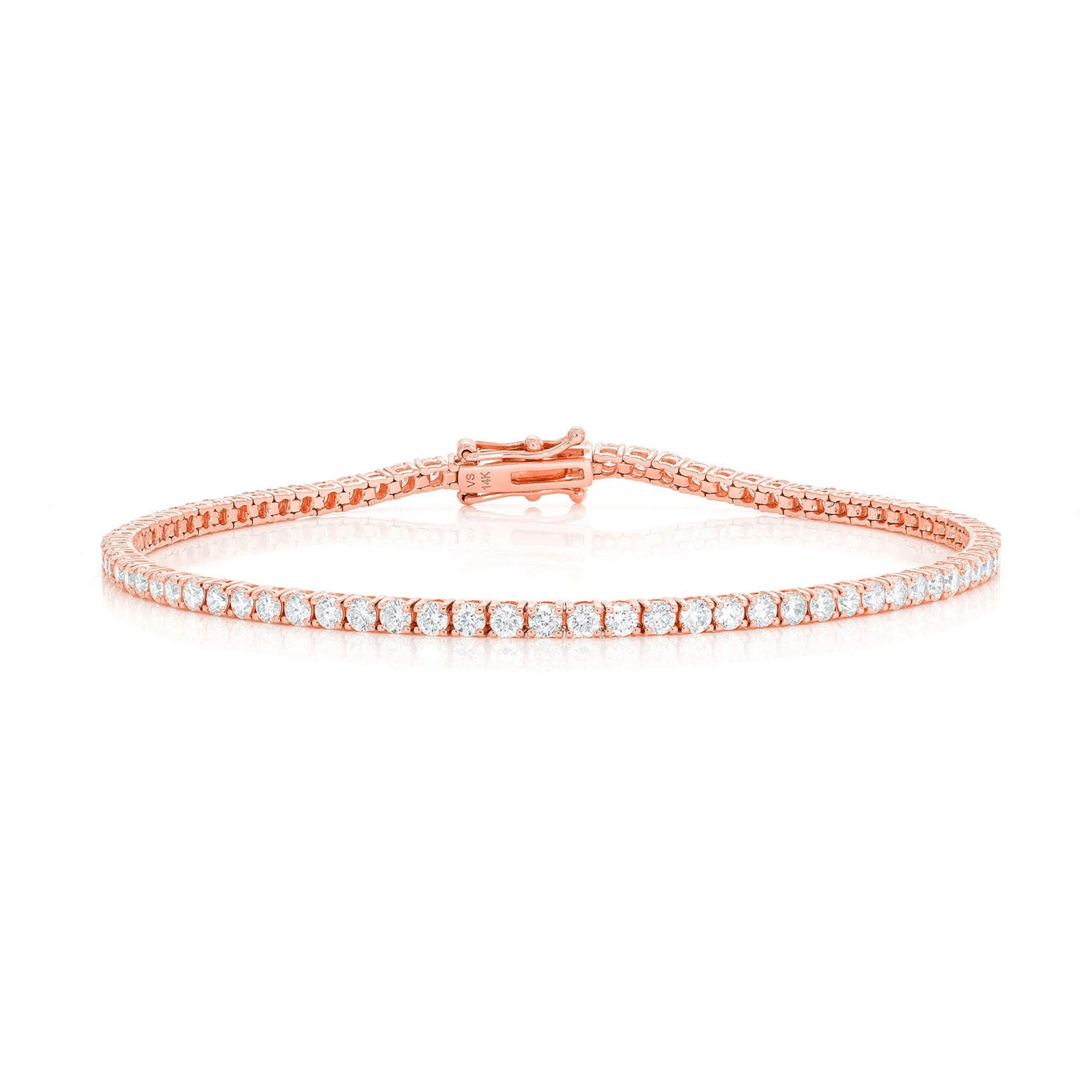 Prong Diamond Tennis Bracelet in 14K rose gold, 6pt / 4.60ctw, front view