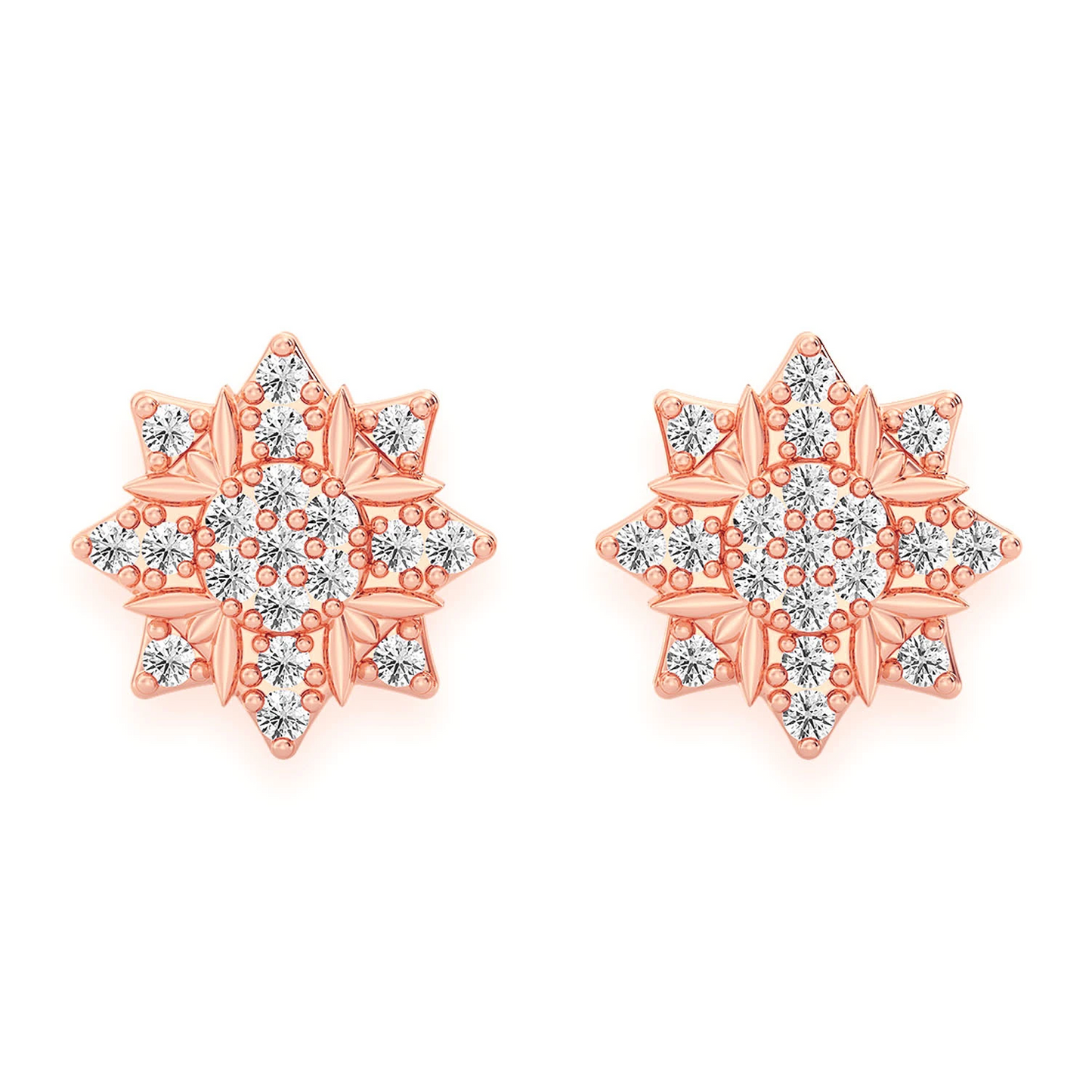 Eight Point Star Diamond Studs in 14K rose gold, Classic, front view