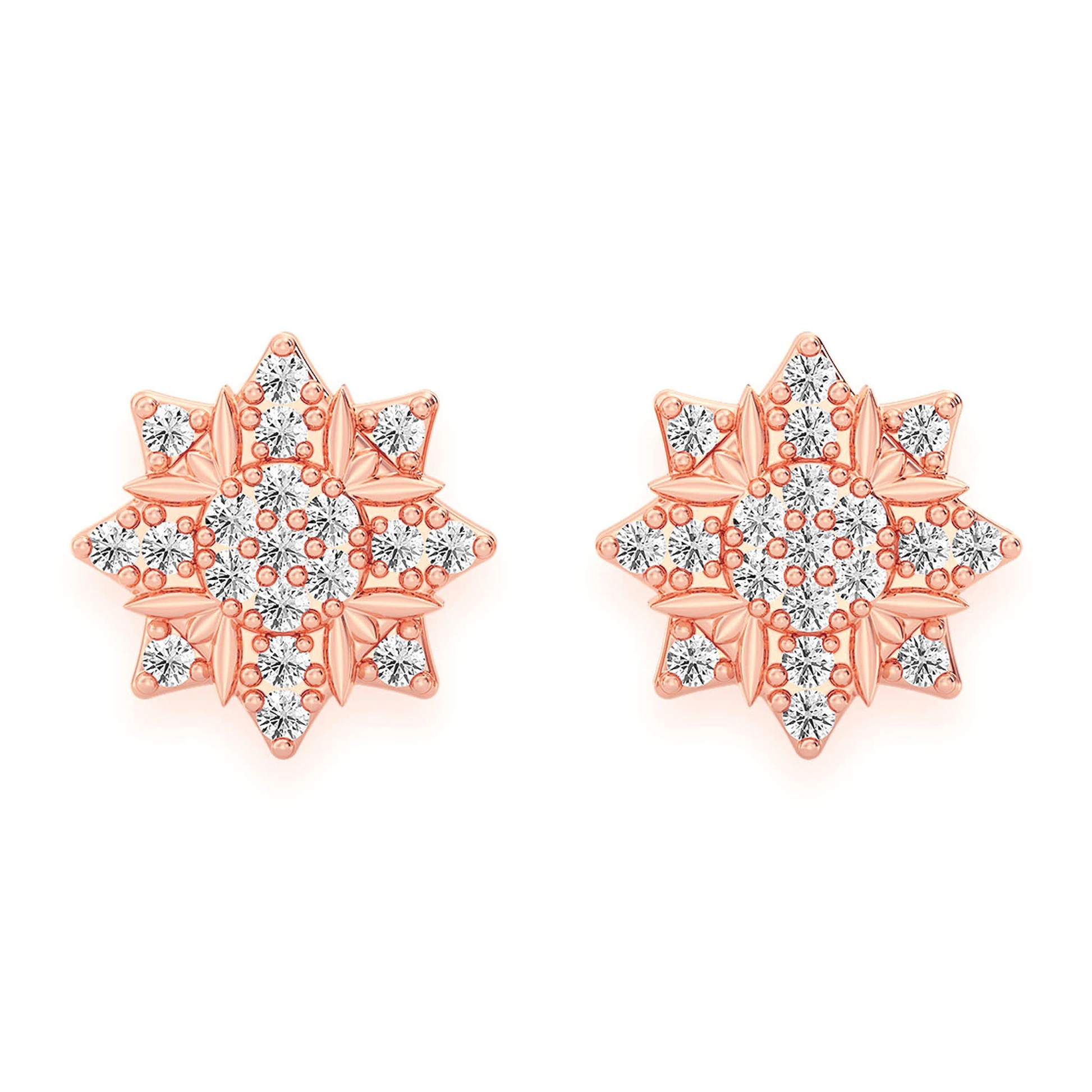 Eight Point Star Diamond Studs in 14K rose gold, Classic, front view