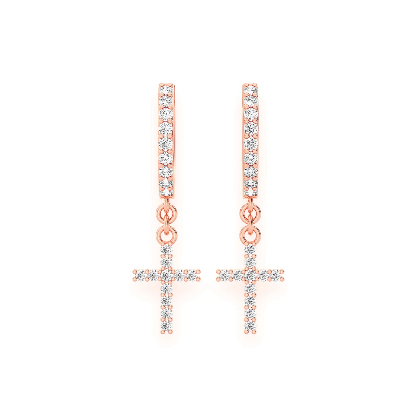 Cross Diamond Hoop Drops in 14K rose gold, 0.20ctw, front view
