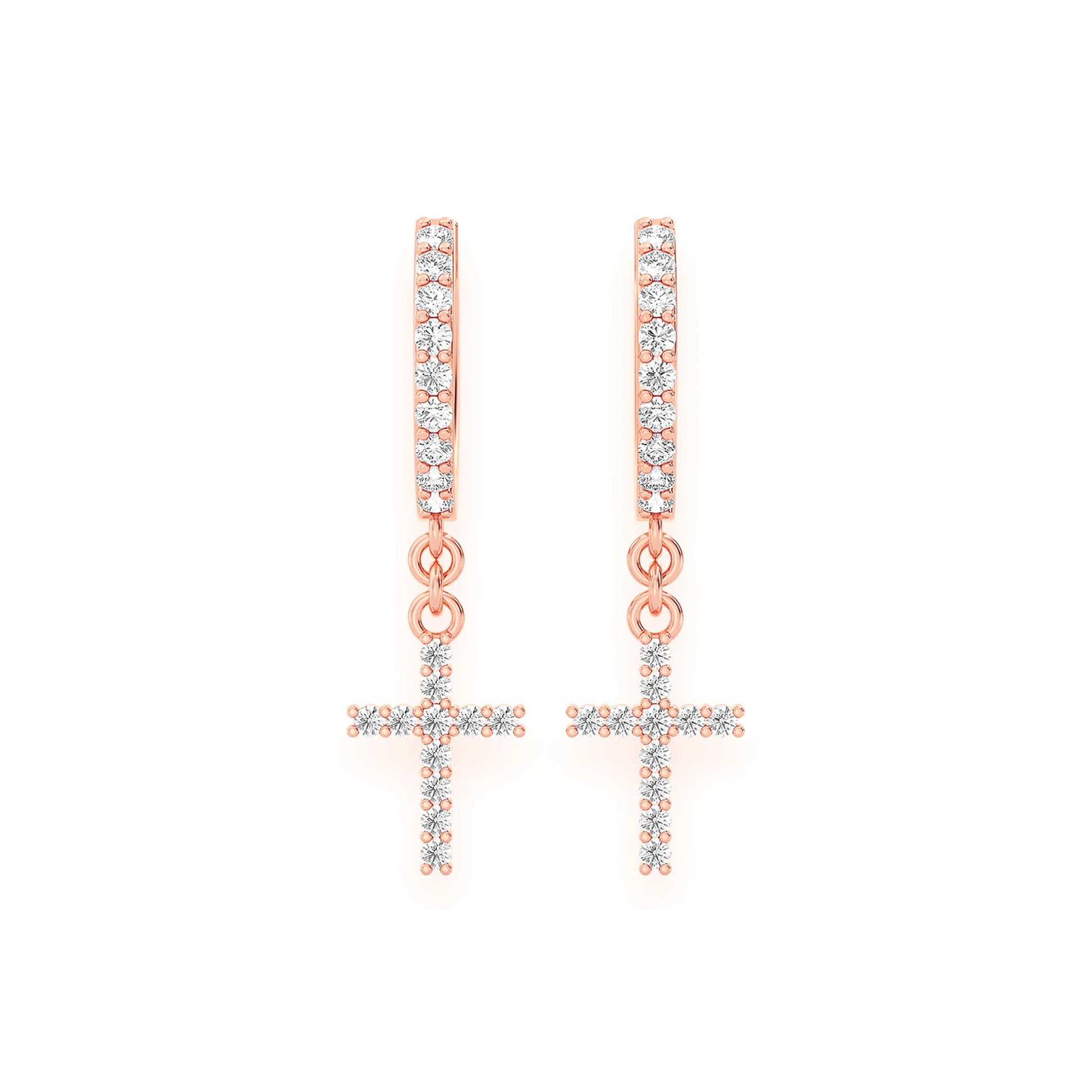 Cross Diamond Hoop Drops in 14K rose gold, 0.20ctw, front view