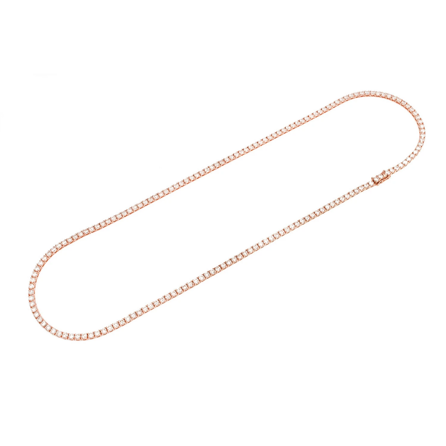 Prong Diamond Tennis Necklace in 14K rose gold, 15pt / 22.00ctw, detail view
