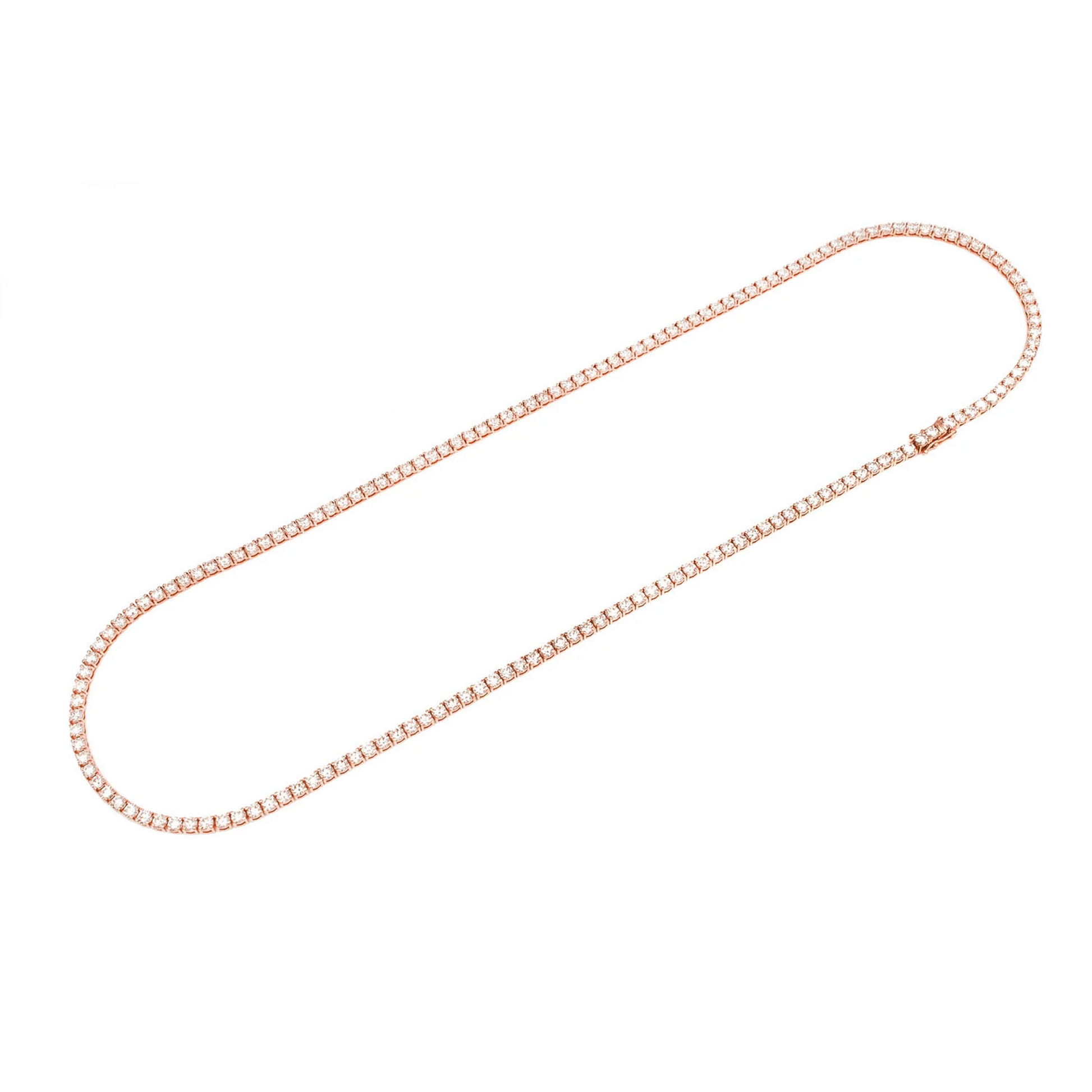 Prong Diamond Tennis Necklace in 14K rose gold, 15pt / 22.00ctw, detail view