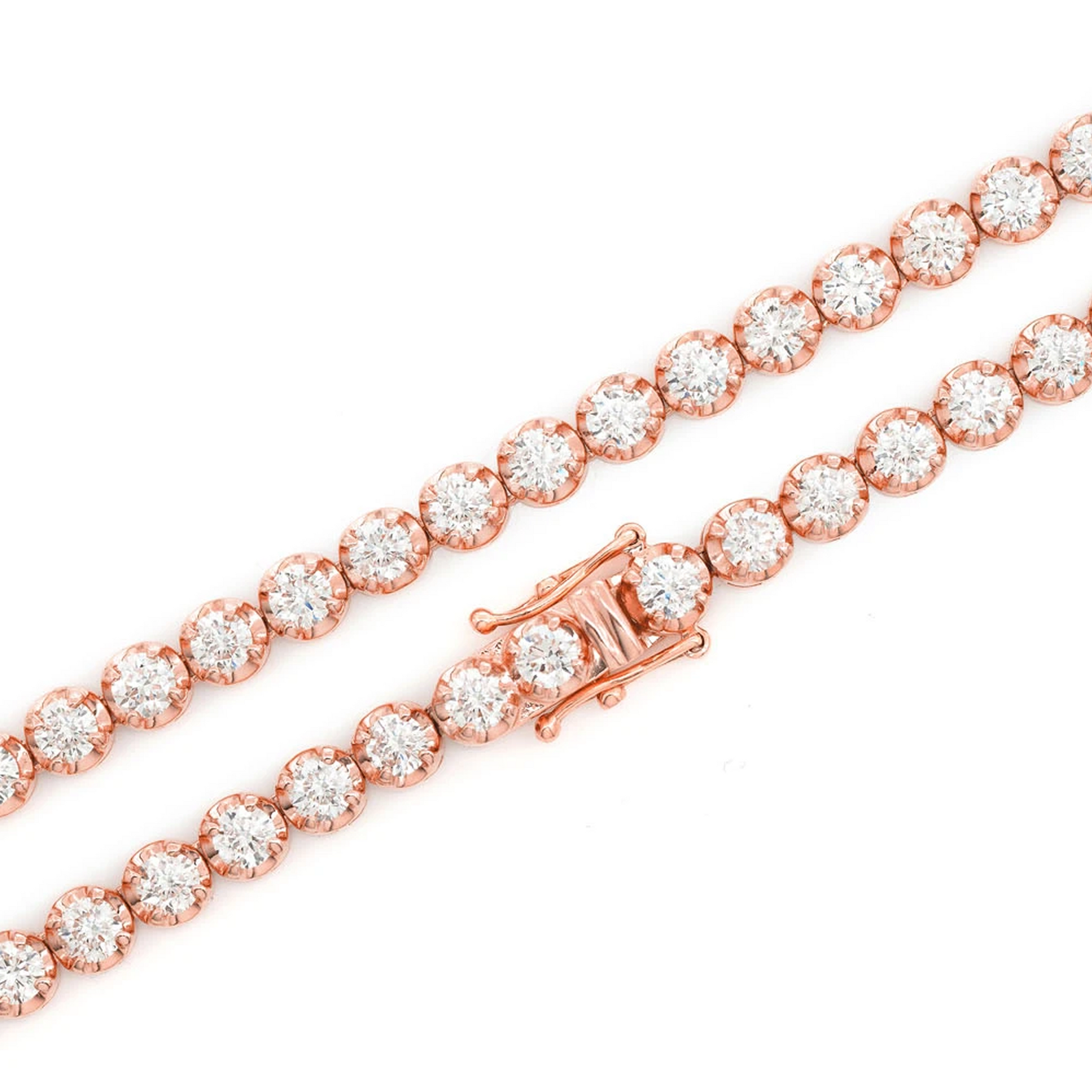 Crown Diamond Tennis Necklace in 14K rose gold, 12pt / 14.00ctw, angled view