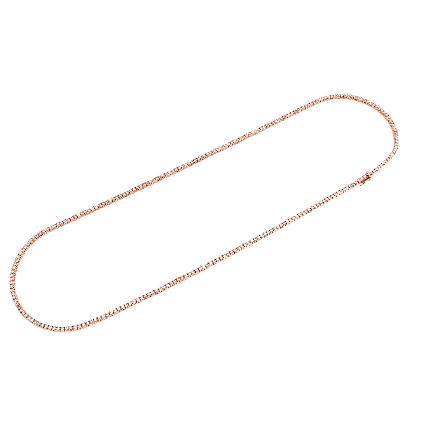 Prong Diamond Tennis Necklace in 14K rose gold, 2pt / 5.50ctw, full-length view