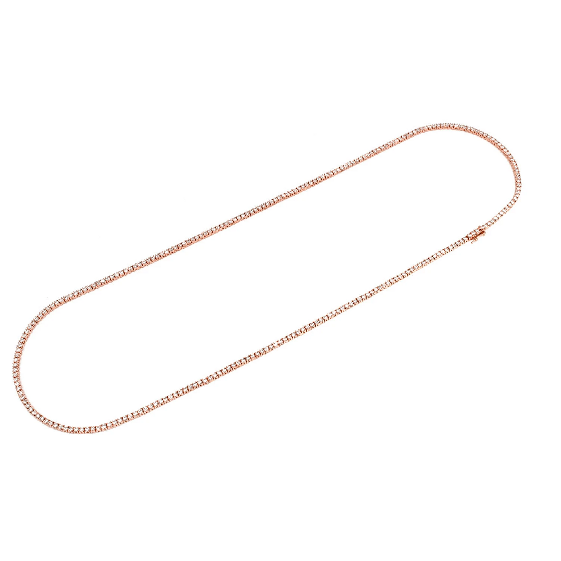 Prong Diamond Tennis Necklace in 14K rose gold, 2pt / 5.50ctw, full-length view