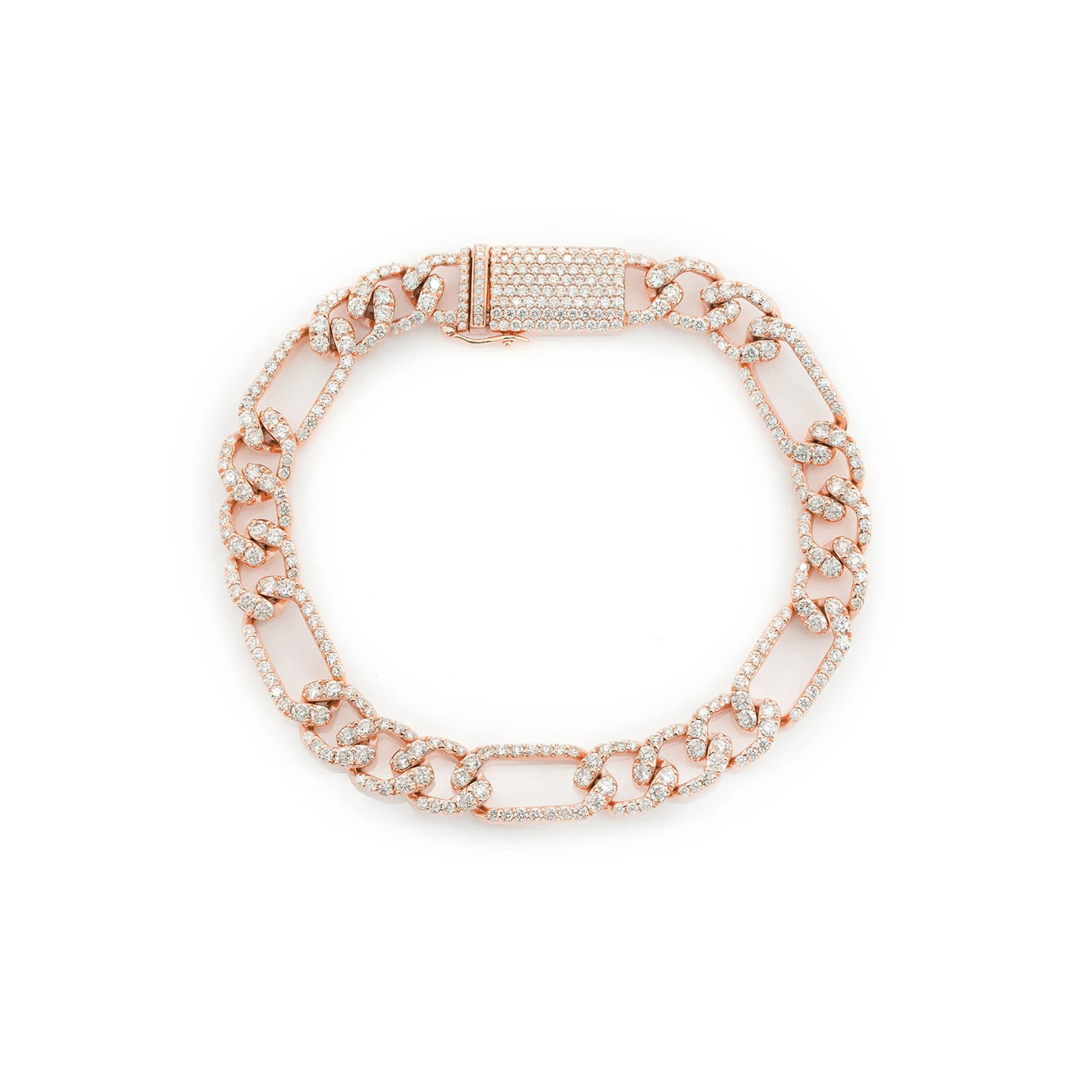 Figaro Diamond Link Bracelet in 14K rose gold, 8mm / 6.00ctw width, front view