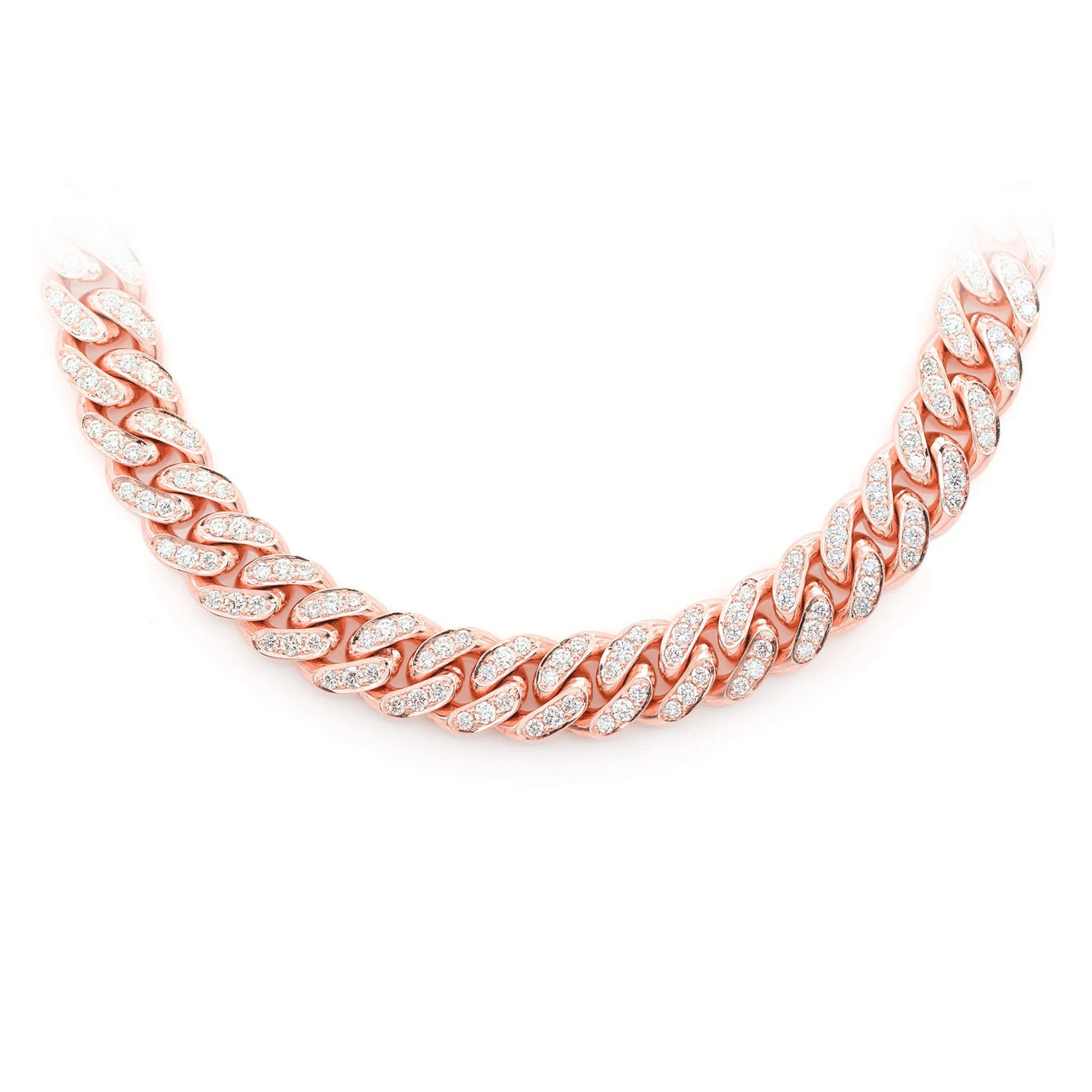Iced Miami Cuban Necklace in 14K rose gold, 8mm / 9.00ctw width, front view