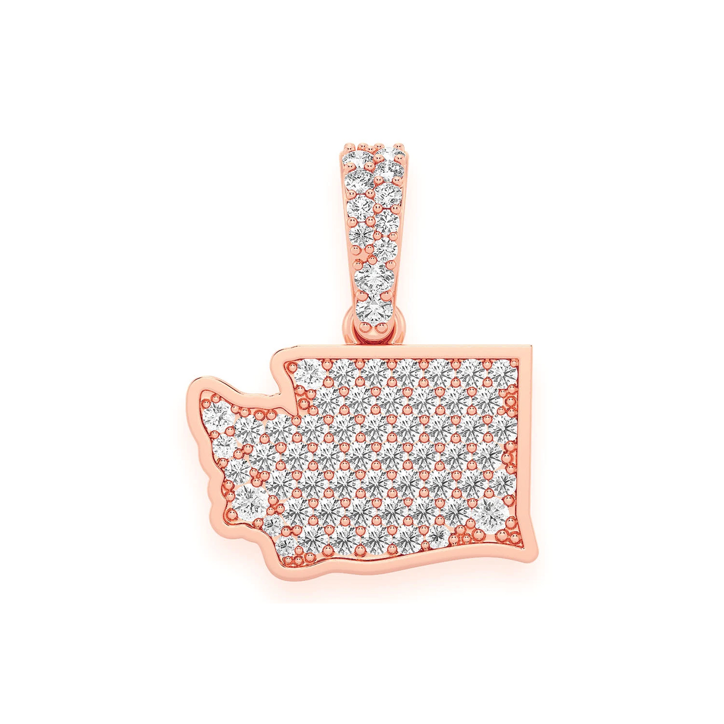 US State Diamond Pendant in 14K rose gold, Washington design, front view