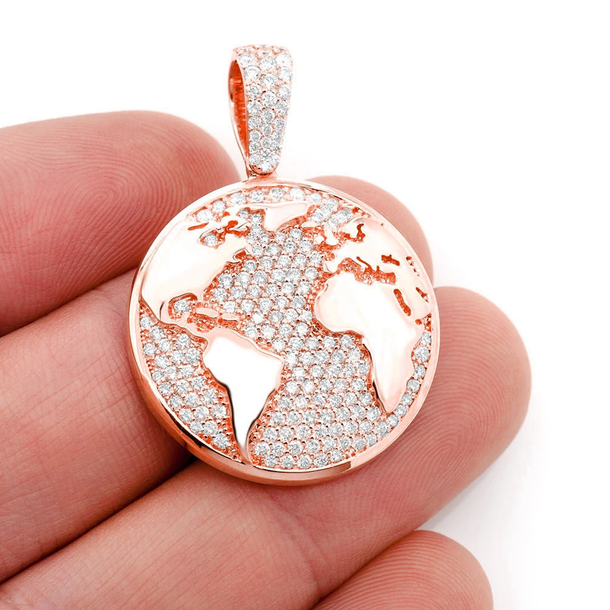 World Globe Diamond Pendant in 14K rose gold, angled view