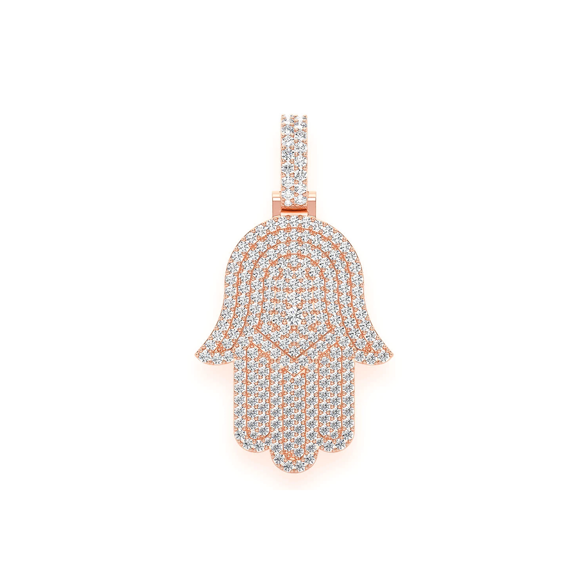 Pavé Hamsa Diamond Pendant in 14K rose gold, Signature | 2.00ctw, front view