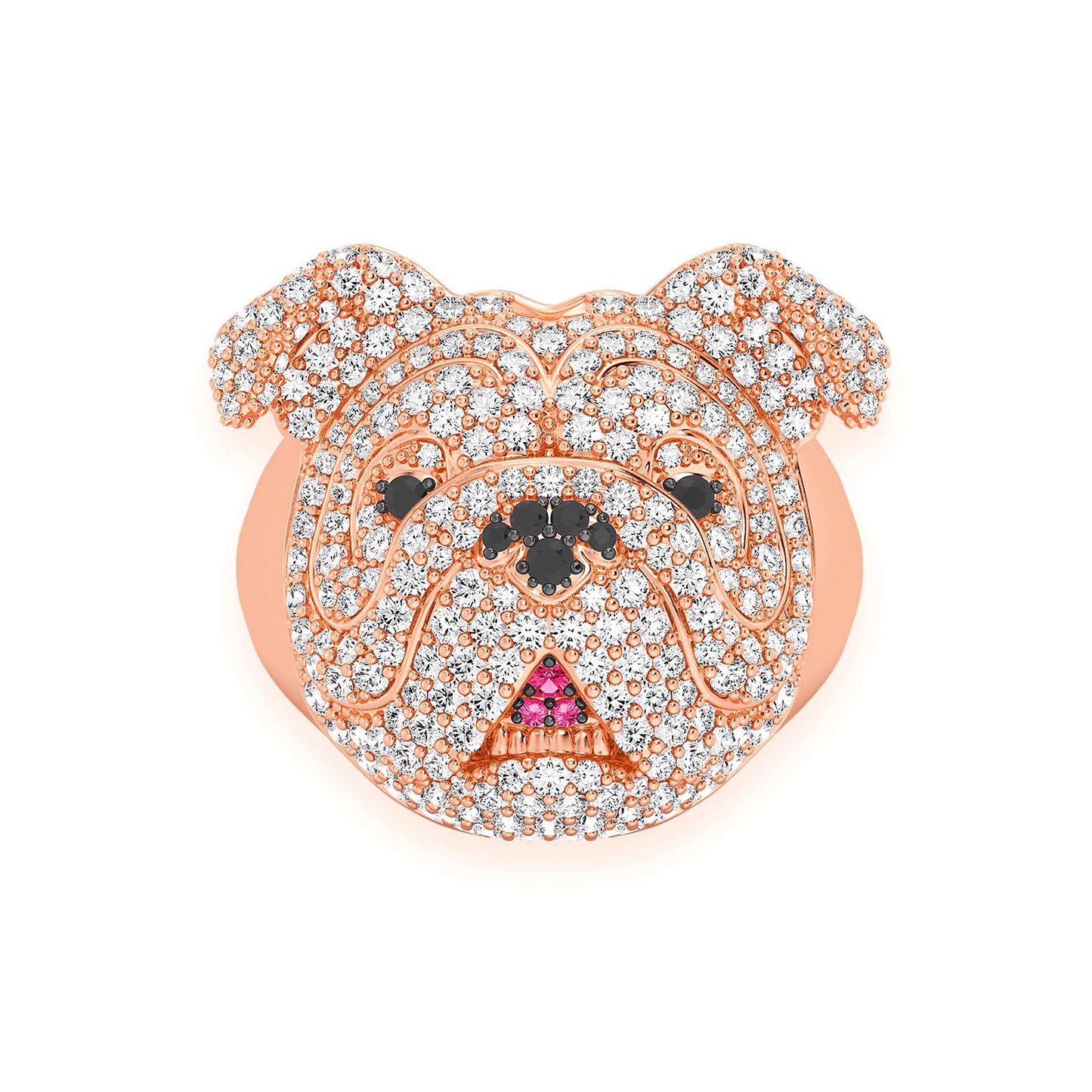 Bulldog Signet Diamond Ring in 14K rose gold, front view