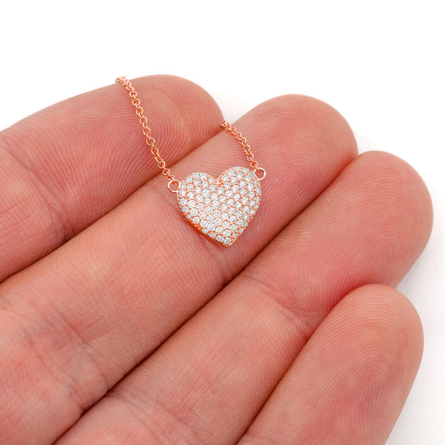 Bubble Heart Diamond Necklace in 14K rose gold, angled view