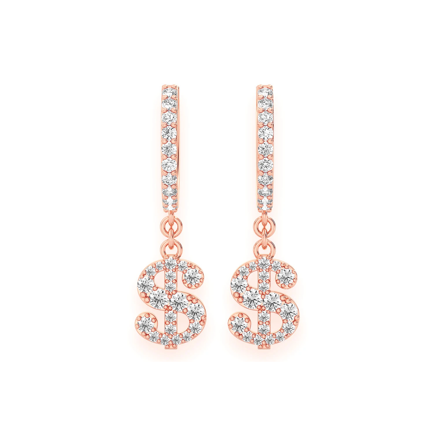 Dollar Sign Hoop Drops in 14K rose gold, front view
