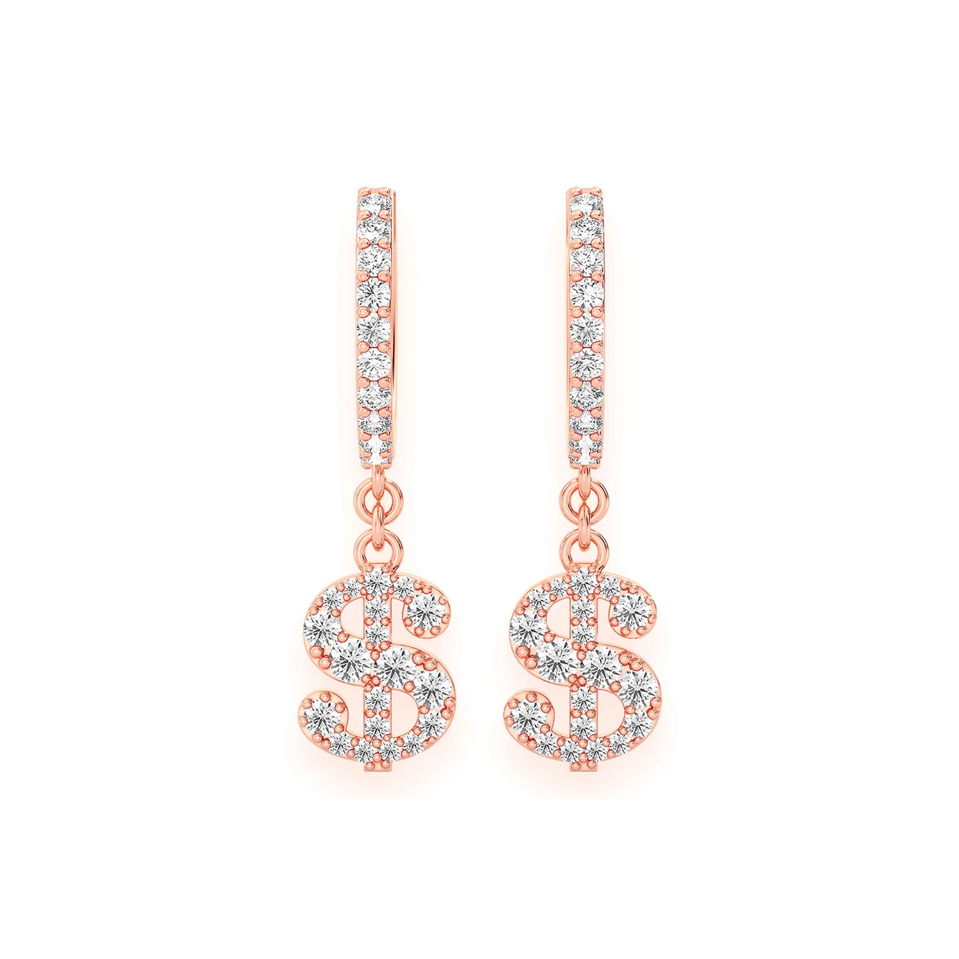 Dollar Sign Hoop Drops in 14K rose gold, front view