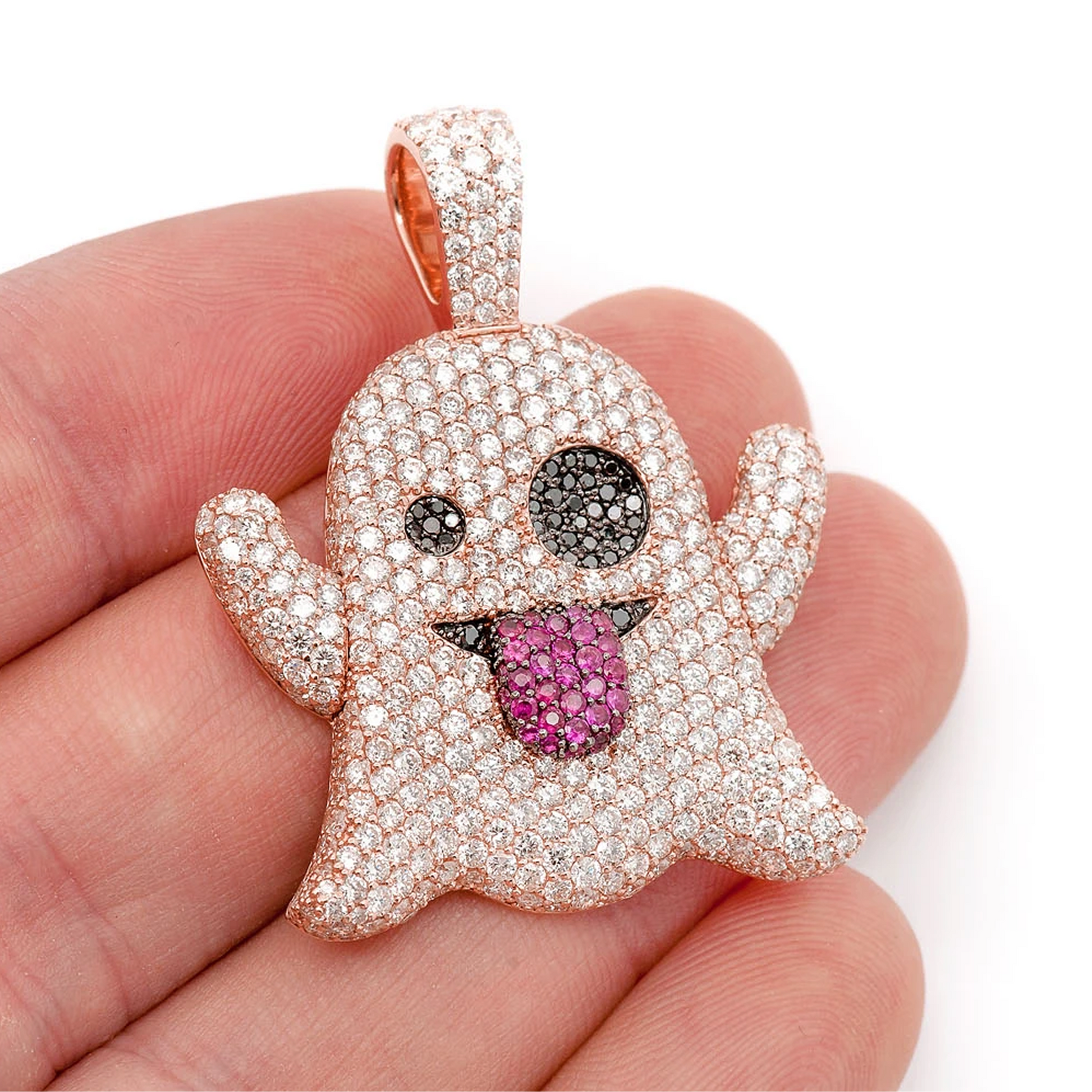 Ghost Ruby & Diamond Pendant in 14K rose gold, 5.25ctw, angled view