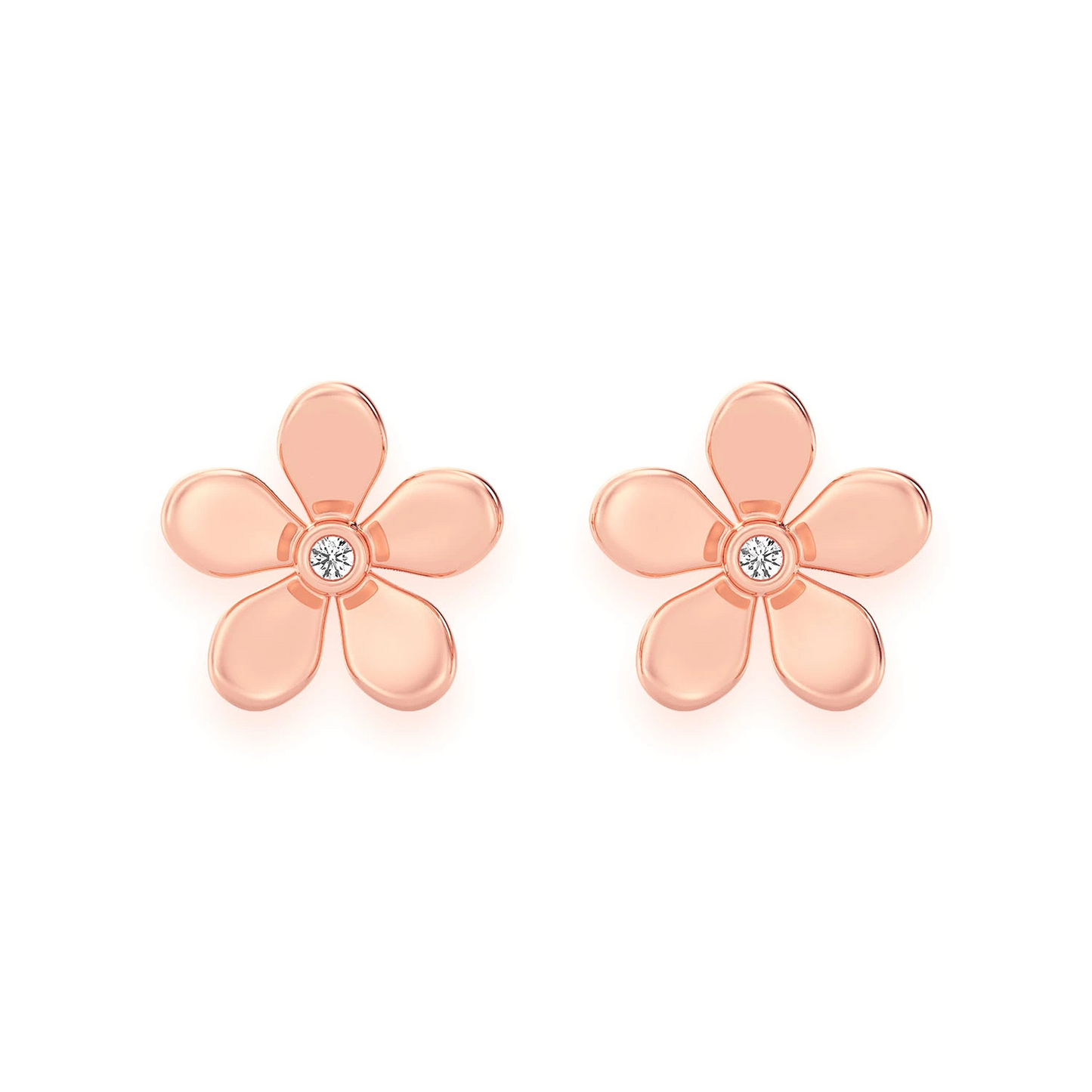 Flower Petal Diamond Studs in 14K rose gold, front view