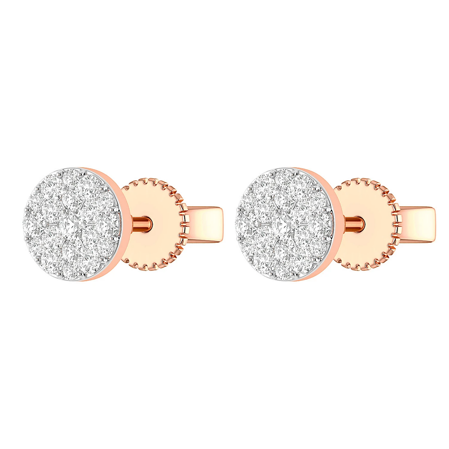 Disc Cluster Diamond Studs in 14K rose gold, angled view