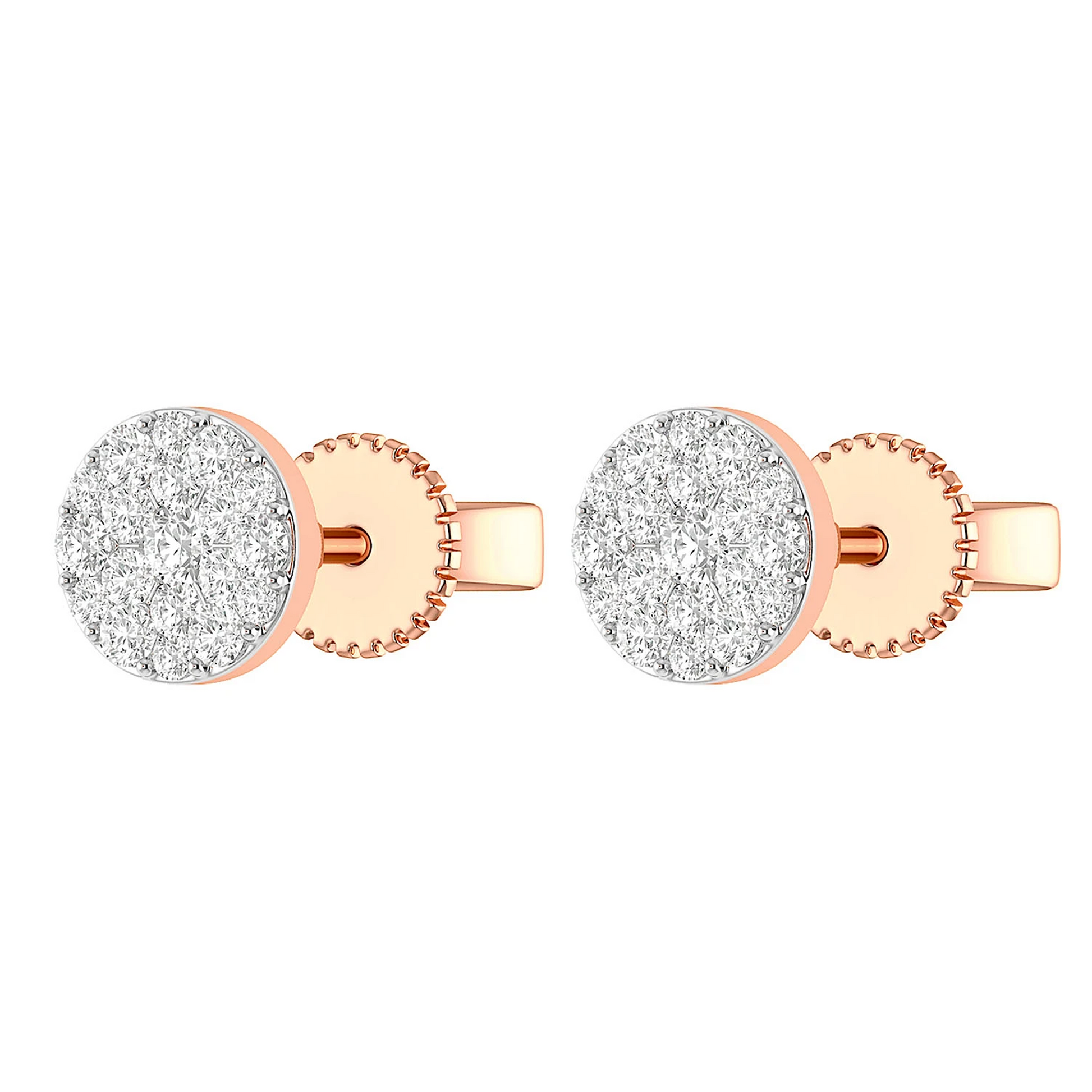 Disc Cluster Diamond Studs in 14K rose gold, angled view