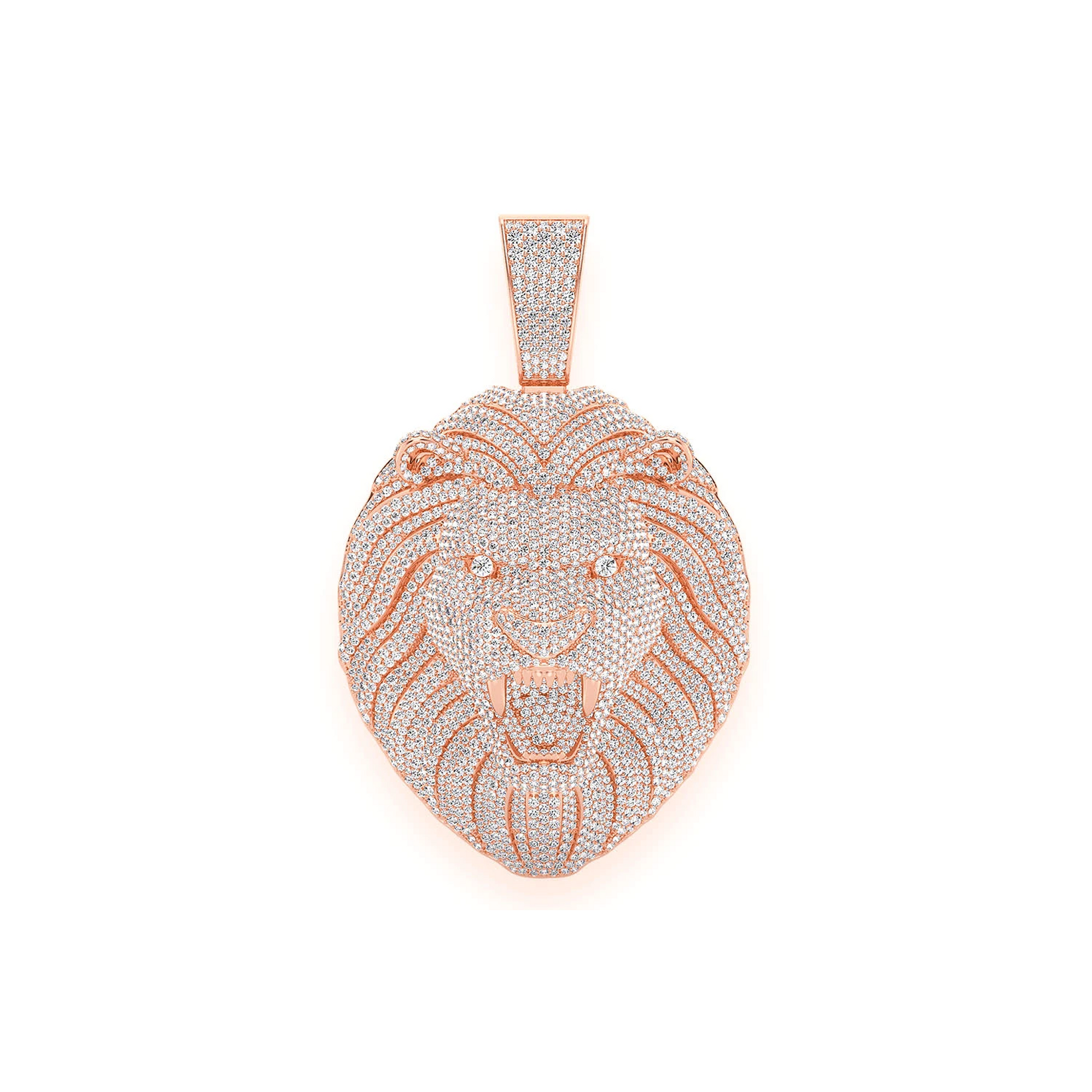 Roaring Lion Diamond Pendant in 14K rose gold, Statement | 15.00ctw, front view