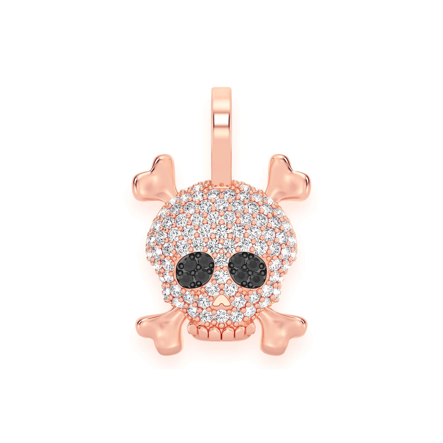 Skull & Crossbones Diamond Pendant in 14K rose gold, front view