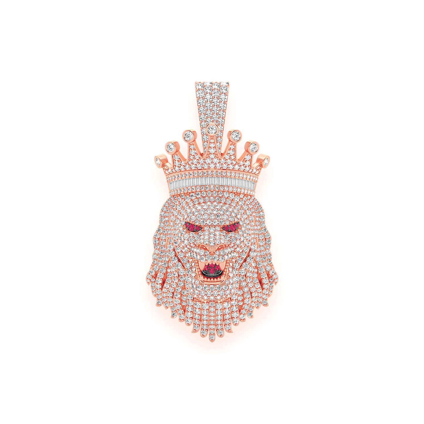 King Crown Lion Diamond Pendant in 14K rose gold, front view