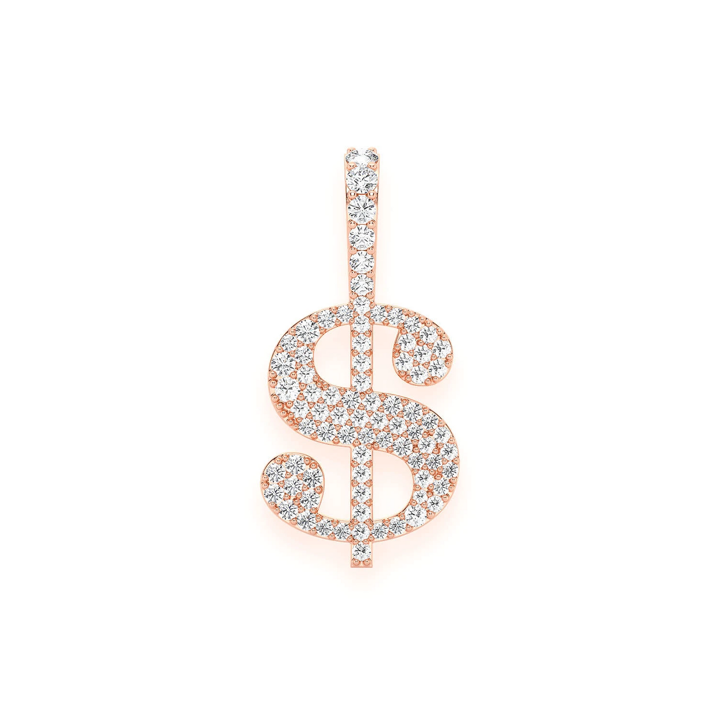 US Dollar Sign Diamond Pendant in 14K rose gold, 0.25ctw, front view