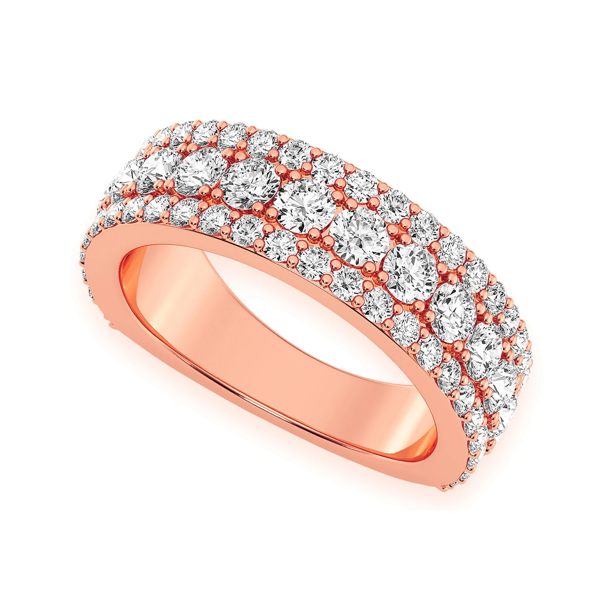 Three Row Flat Band Ring in 14K rose gold, detail view