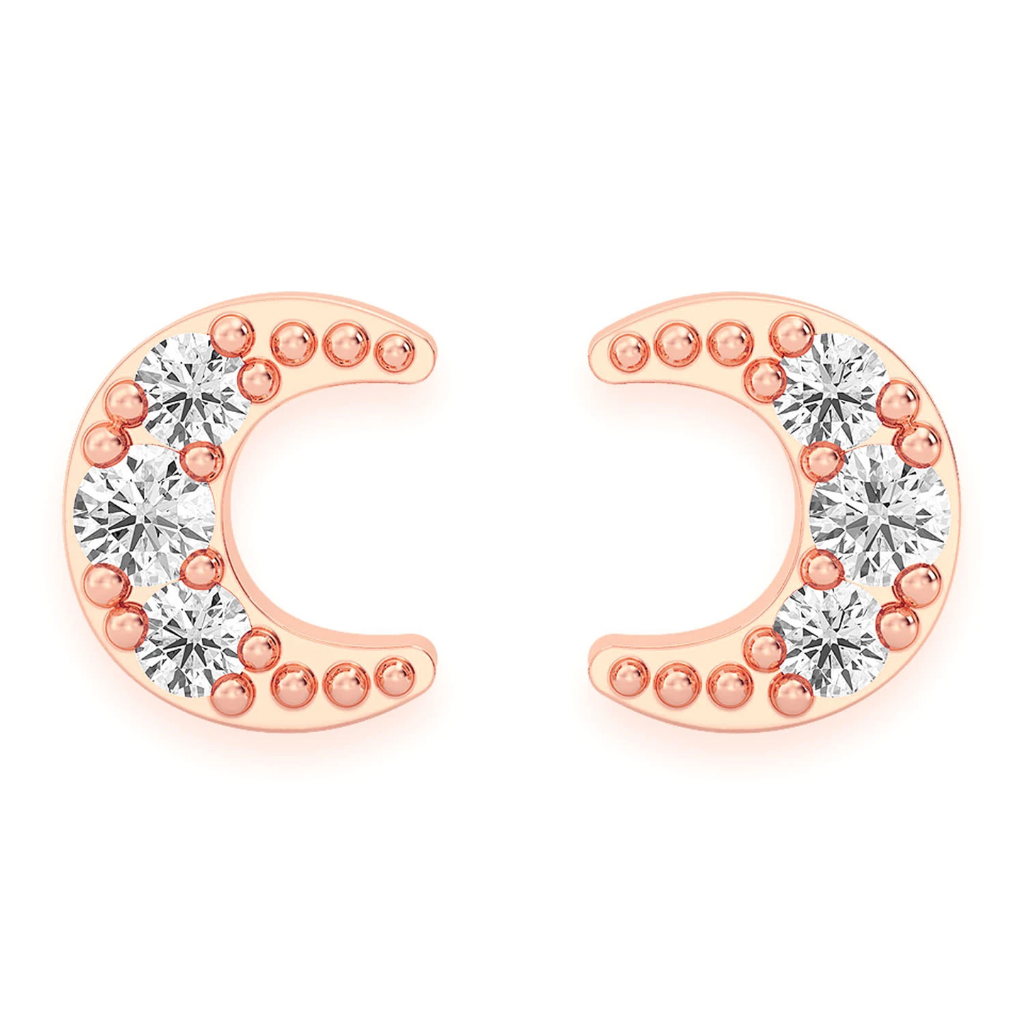 Moon Diamond Stud Earrings in 14K rose gold, front view