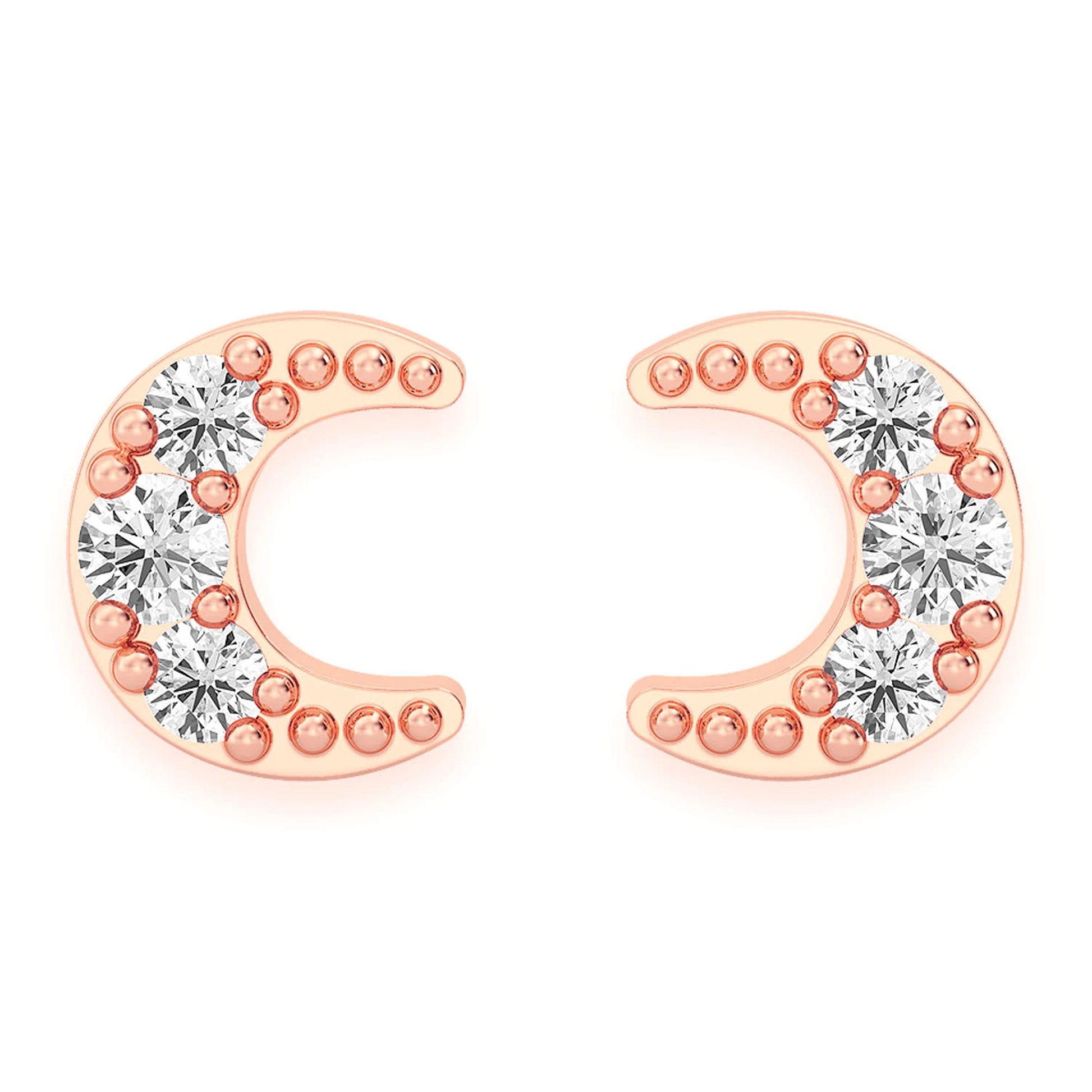 Moon Diamond Stud Earrings in 14K rose gold, front view